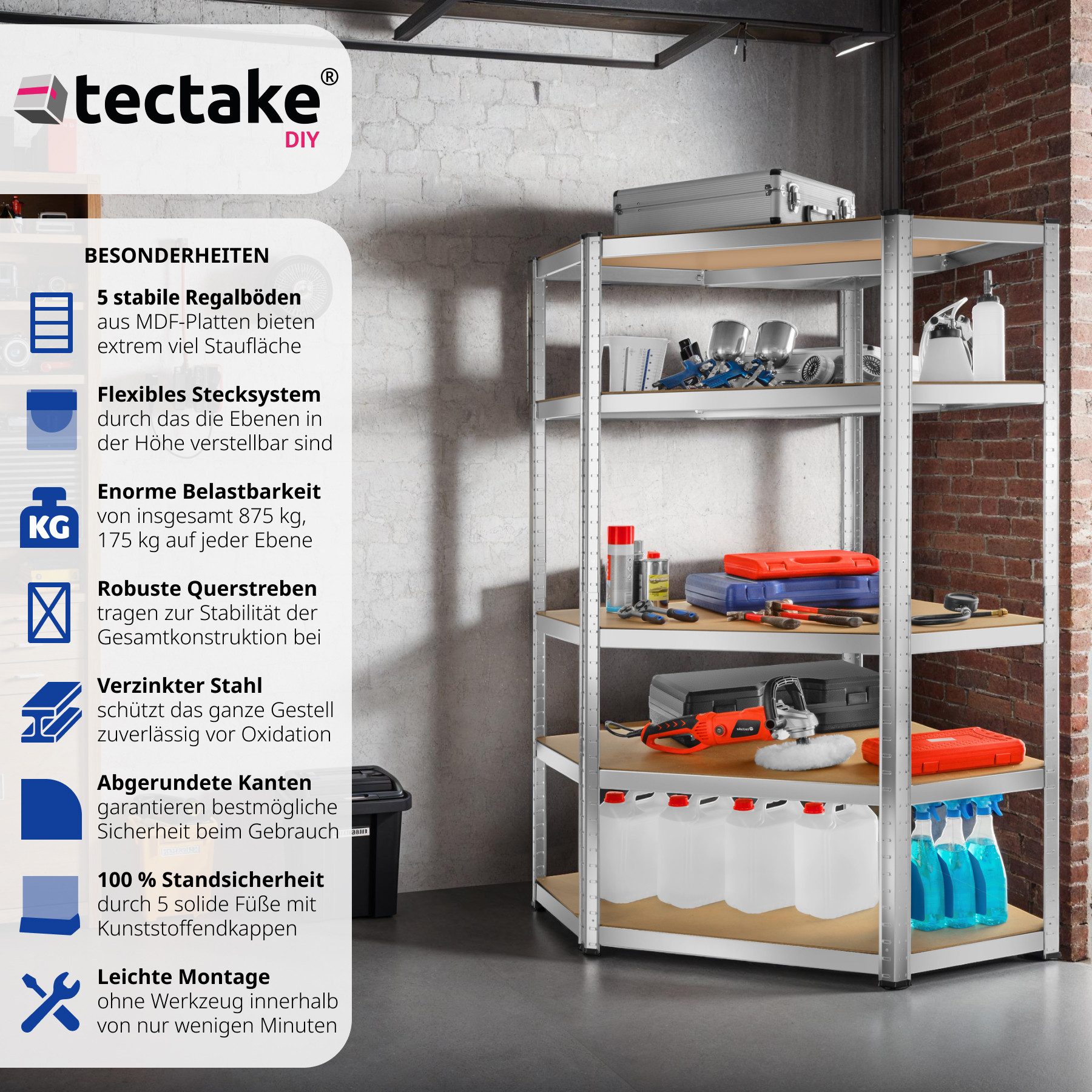 tectake Schwerlastregal, Komplett-Set, höhenverstellbare Einlegeböden günstig online kaufen