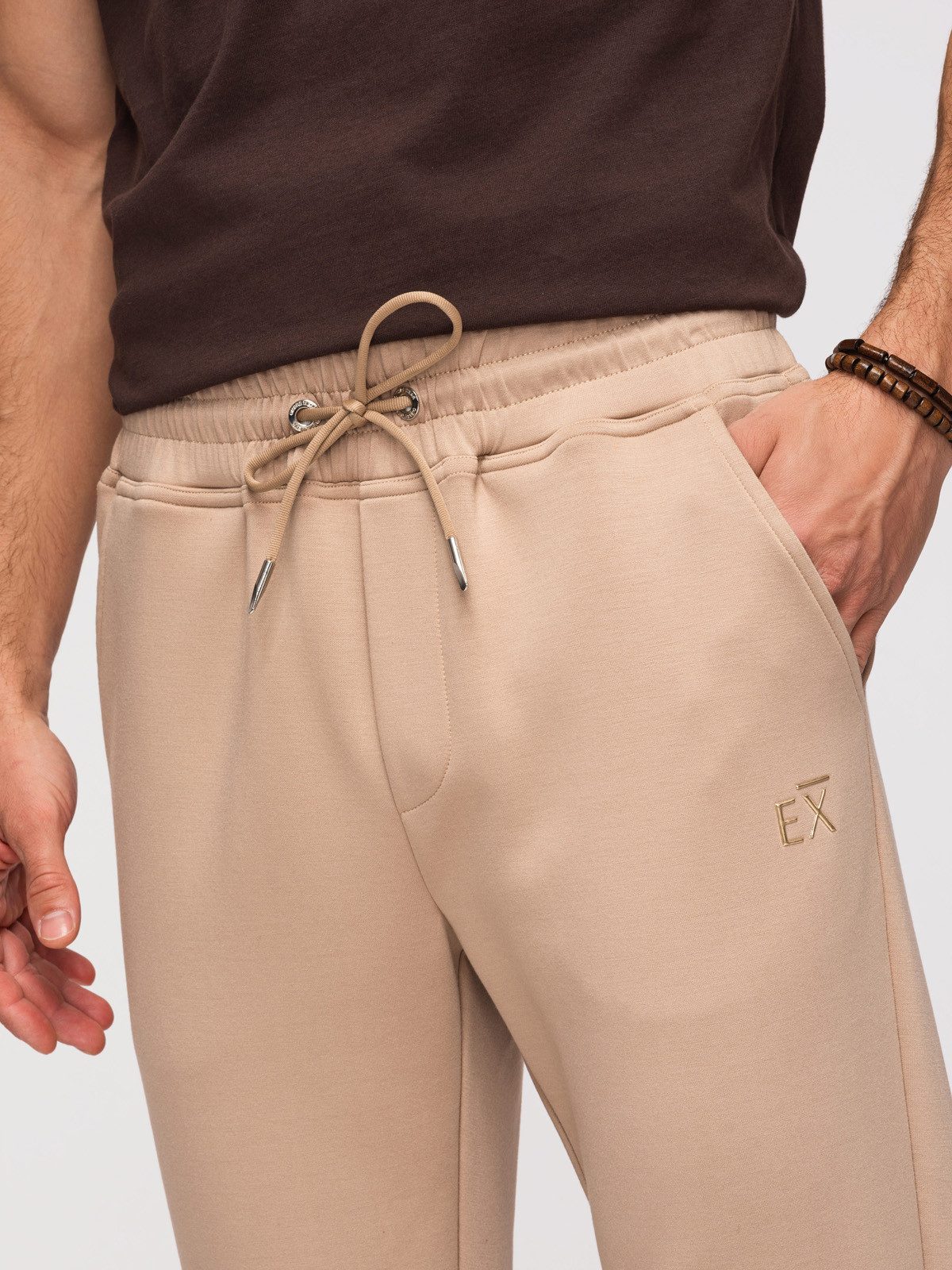 OMBRE Sweathose Herren Sweathose Regular Fit Jersey Beige S (kein Set, 1-tlg) Brandmarken-Details – Bild 2 von 5
