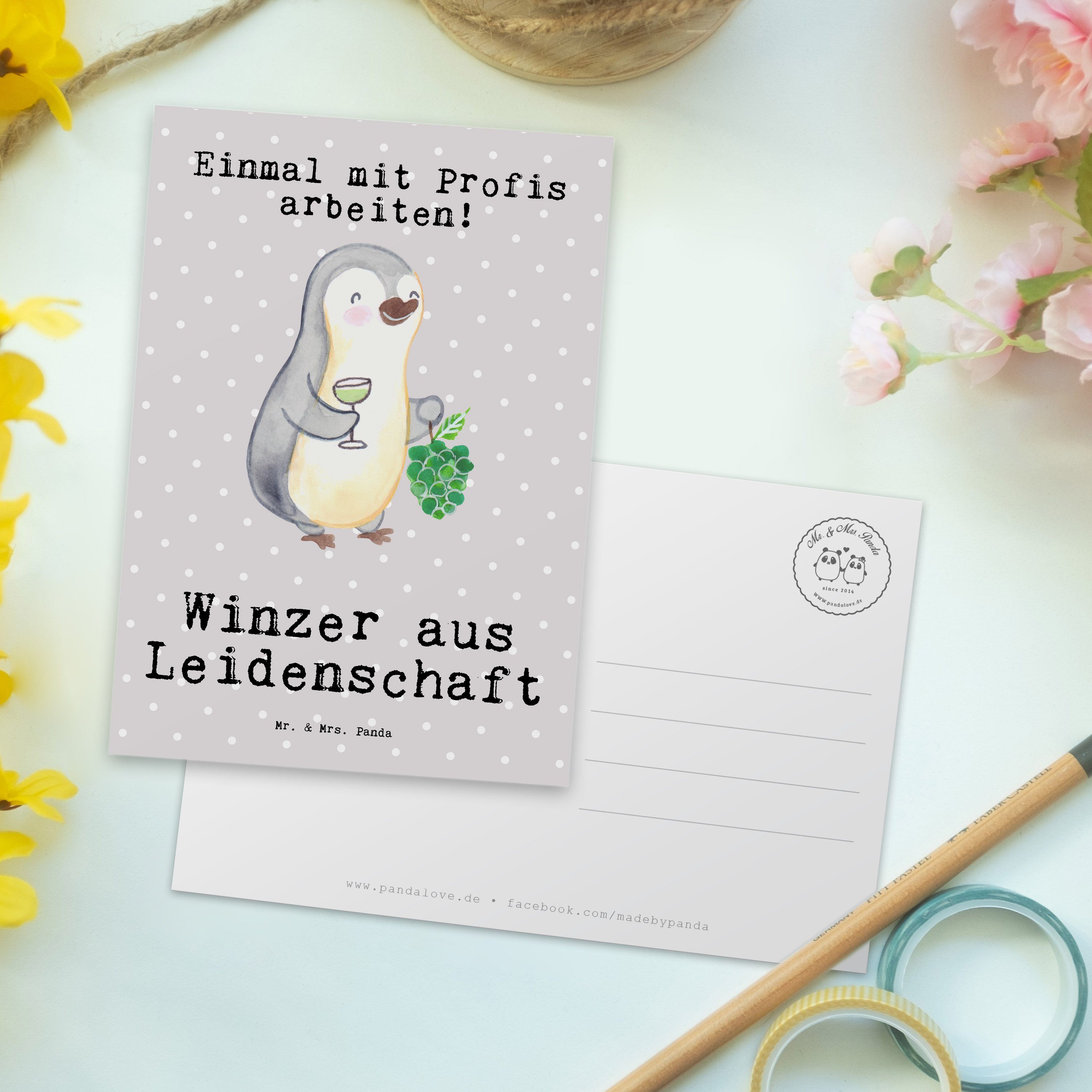 Winzer Kollegin, Rente, Pastell - Panda Leidenschaft - Mr. Mrs. Geschenk, aus & E Grau Postkarte
