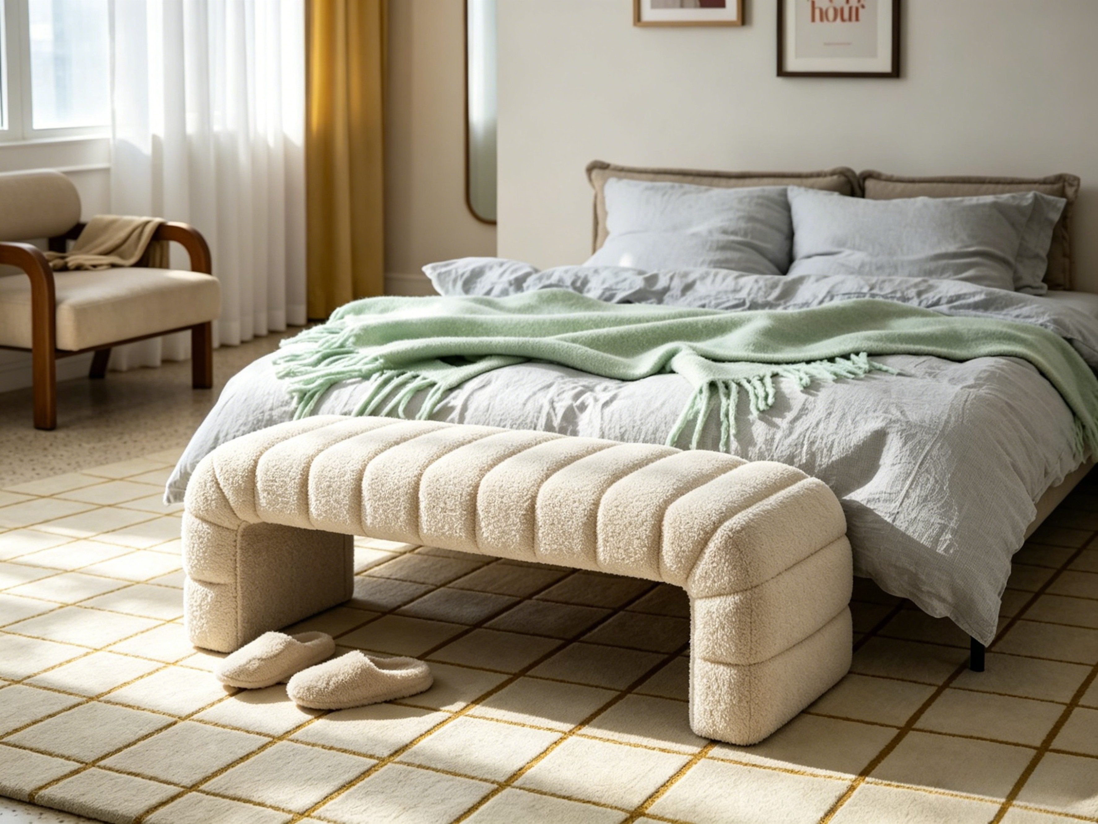 WILLIAMSPACE Ottomane Sanja upholstered bench – 160cm, Chenille, Fluted