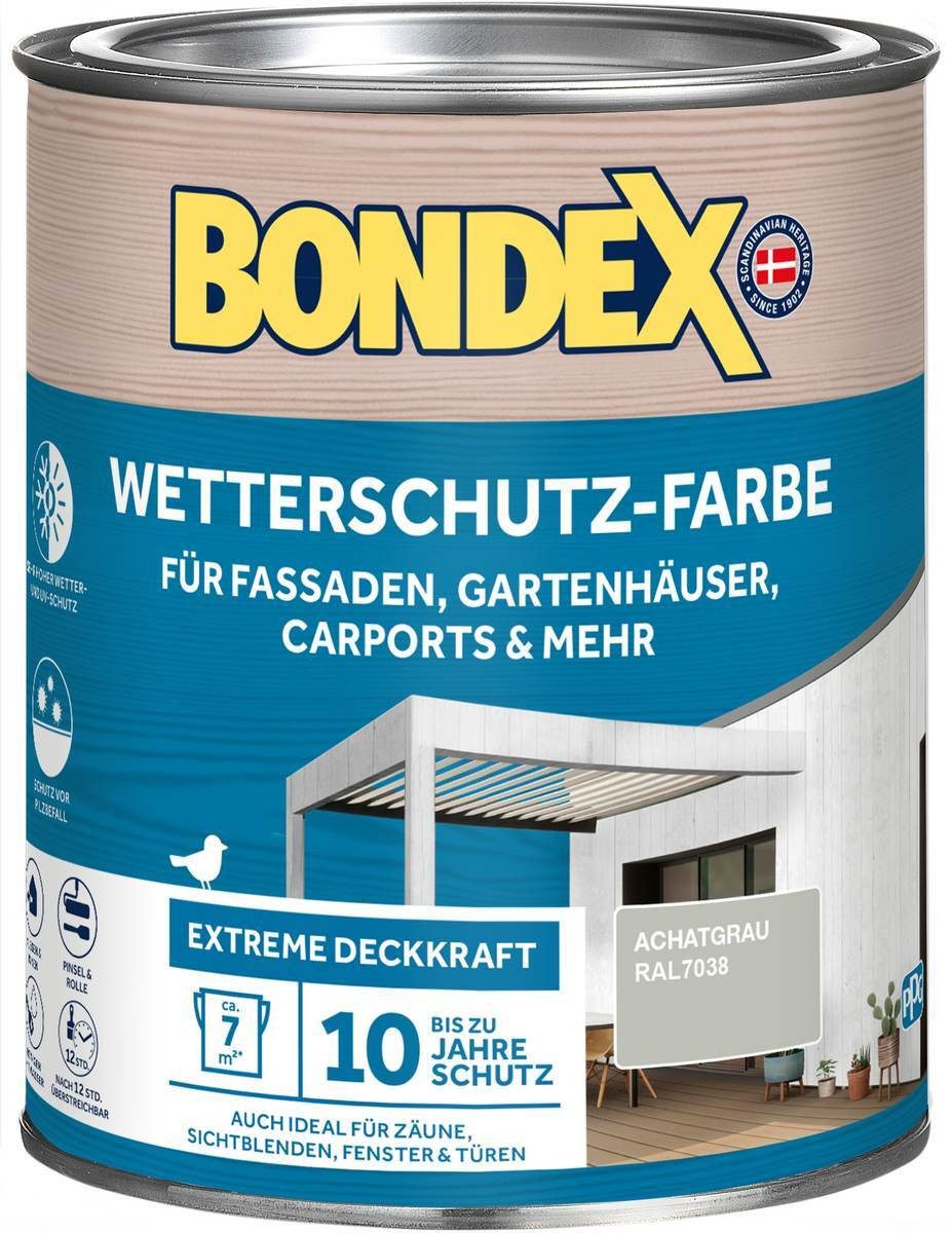 Bondex Wetterschutzfarbe Wetterschutz-Farbe 0,75 L Achatgrau, witterungsbeständig, atmungsaktiv