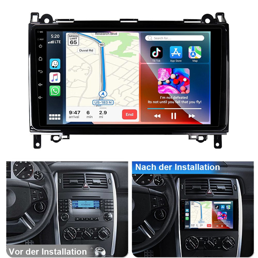 A-Sure Android 15 Carplay Für Mercedes-Benz A/B KlasseW169 W639 W245 W906 Autoradio (Digitalradio (DAB), FM, AM, 1280*800 IPS Screen)