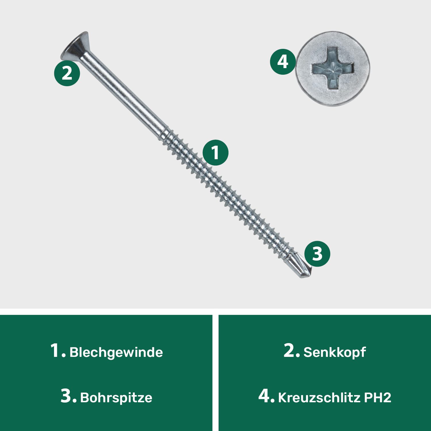 PARCO Bohrschraube mit Senkkopf, selbstschneidend, Stahl verzinkt, PH2 Teil/Vollgewinde, (100 St., Zertifizierung: DIN 7504 (Form O), schnelle Montage in Metall, Holz, Kunststoff