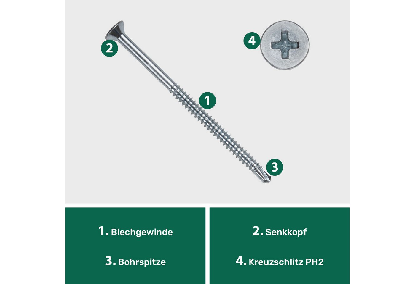 Thumbnail - PARCO Bohrschraube mit Senkkopf, selbstschneidend, Stahl verzinkt, PH2 Teil/Vollgewinde, (500 St., Zertifizierung: DIN 7...