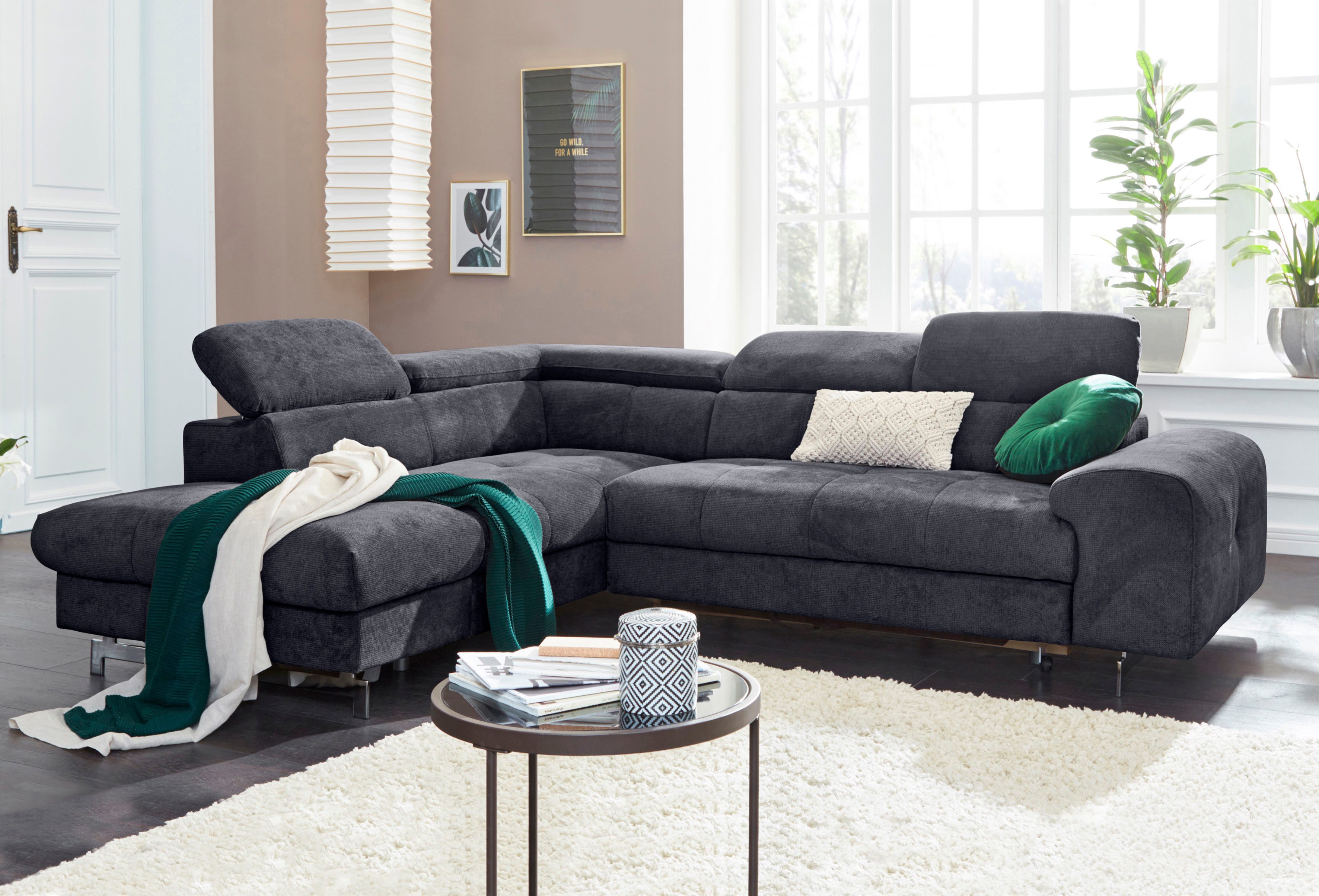 COTTA Polstergarnitur Chef L-Form, (Set, 2-tlg), Set bestehend aus: Ecksofa mit Kopfteilverstellung & Hocker