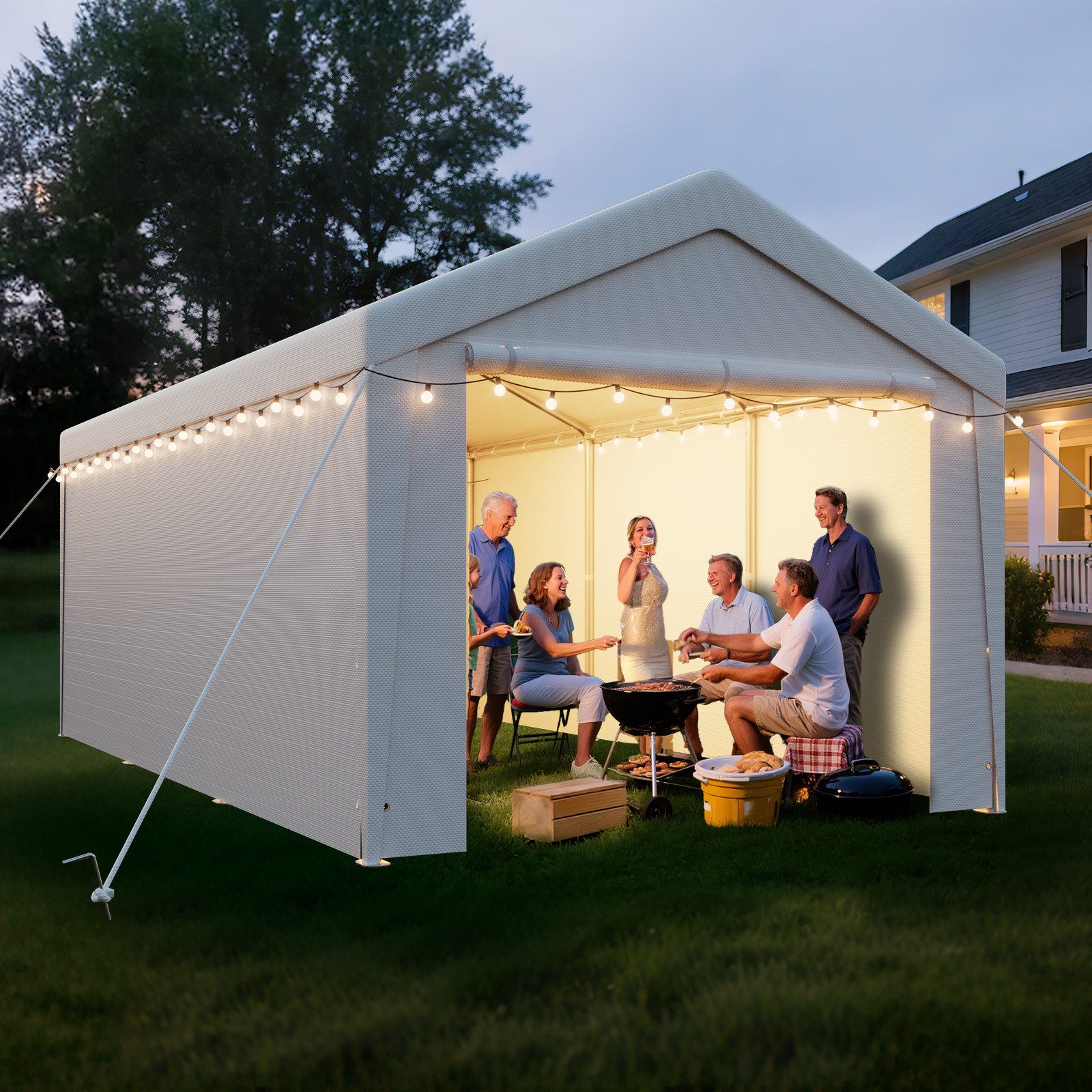 Ferghana Pavillon 3x6m Partyzelt,Carport Zeltgarage,Garagenzelt,Wasserdichtes UV, mit 4 Seitenteilen, 200g/m² PE-Dach, verzinkt, abnehmbare Seitenwände