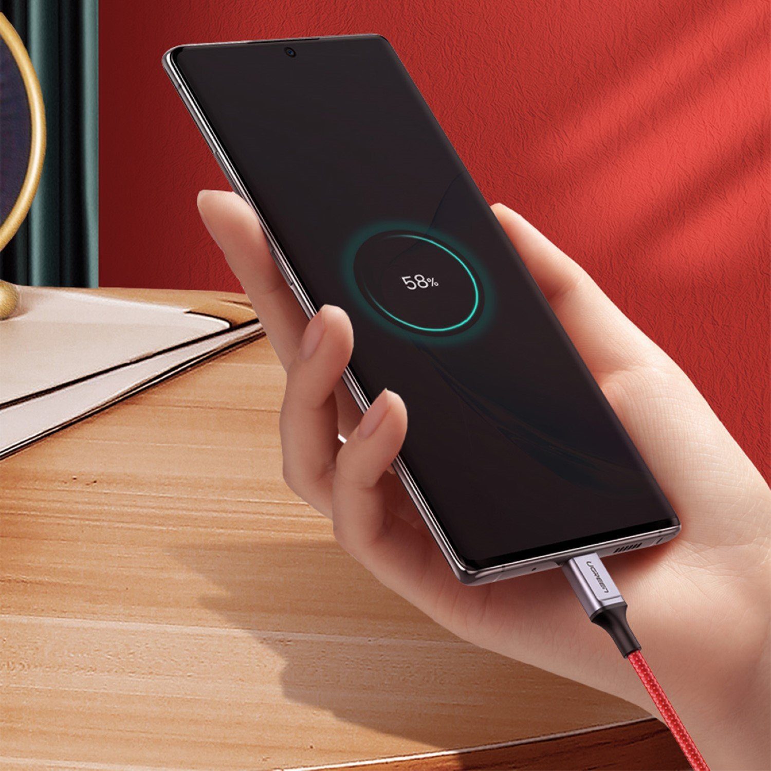 UGREEN US294 USB-C 2.0 / USB-C 2.0 3A Kabel – rot Smartphone-Ladegerät