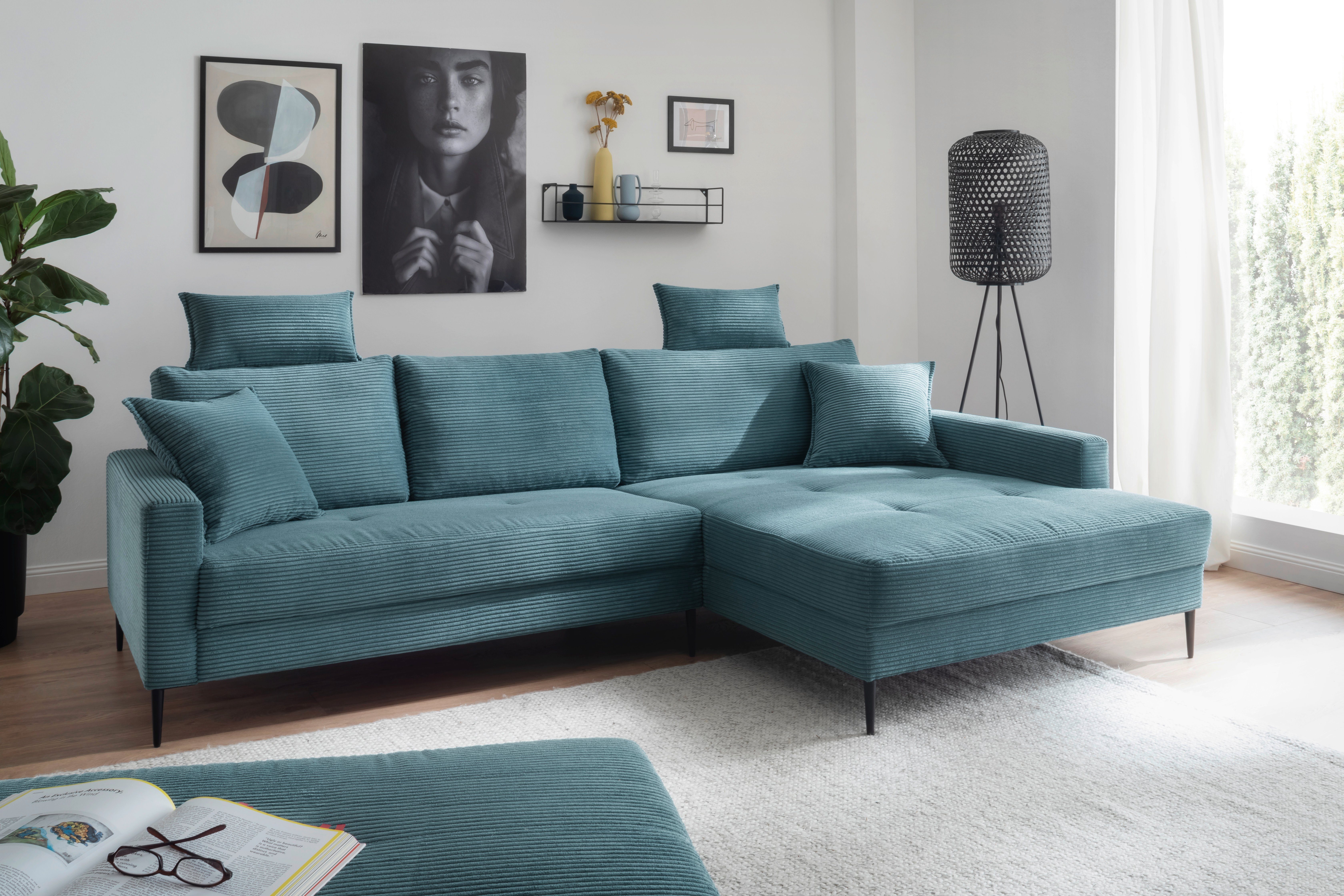 Trends by HG Ecksofa Summer, 2 Teile, hochwertiger Stoff mit edlem Metallfuß