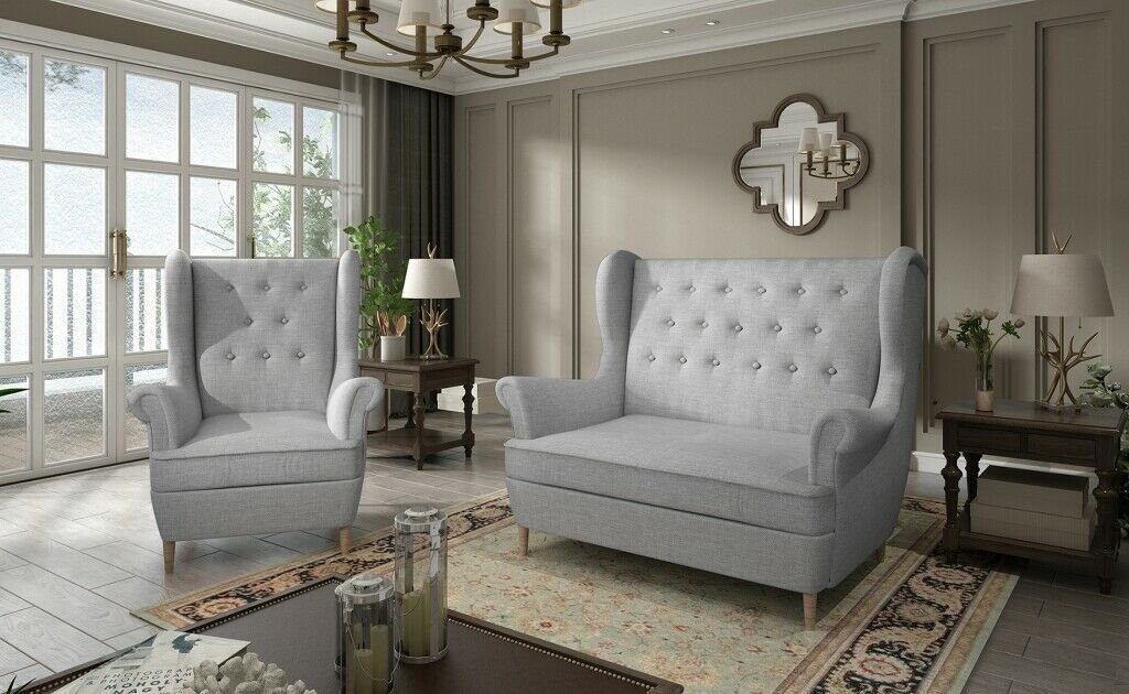 JVmoebel Sofa Graue Chesterfield Couch Polster 2+1 Sitzer Polstermöbel Sofagarnitur, Made in Europe