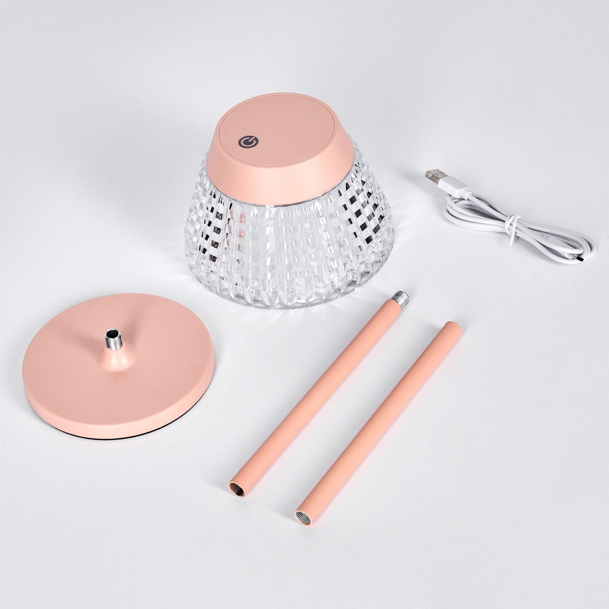 hofstein Tischleuchte Tischlampe dimmbar aus Metall/Kunststoff in Rosa/Klar, ohne Leuchtmittel, verstellbare Tischleuchte m.Touchdimmer, Höhe 38cm, 1 Watt, 100 Lumen