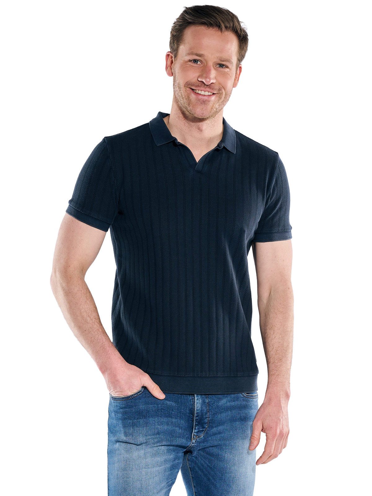 Engbers Poloshirt Herren Poloshirt mit eingewebten Streifen, Saphirblau