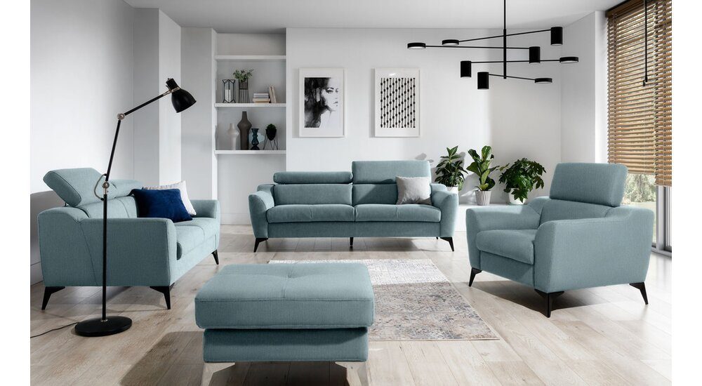 3-Sitzer Kopfteilverstellung, Stylefy bestehend inklusive Sofa, Polstergarnitur Hocker im frei Raum mit Relaxfunktion, aus Couchgarnitur), (Set stellbar 2-Sitzer Sofa, und Sessel, Pendleton, (4-tlg),