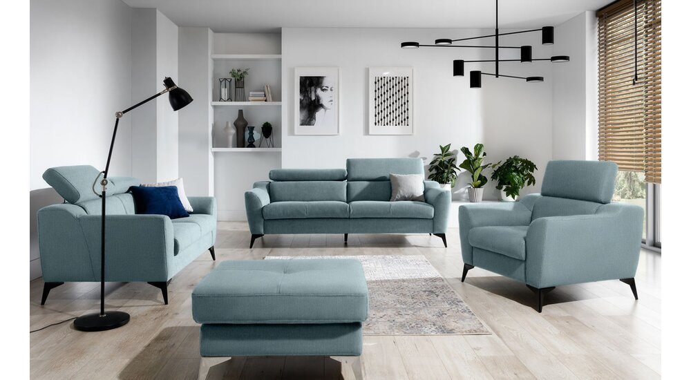 99rooms Polstergarnitur Pendleton, (Set (4-tlg), Couchgarnitur), 2-Sitzer Sofa, 3-Sitzer Sofa, Hocker und Sessel, Kopfteilverstellung