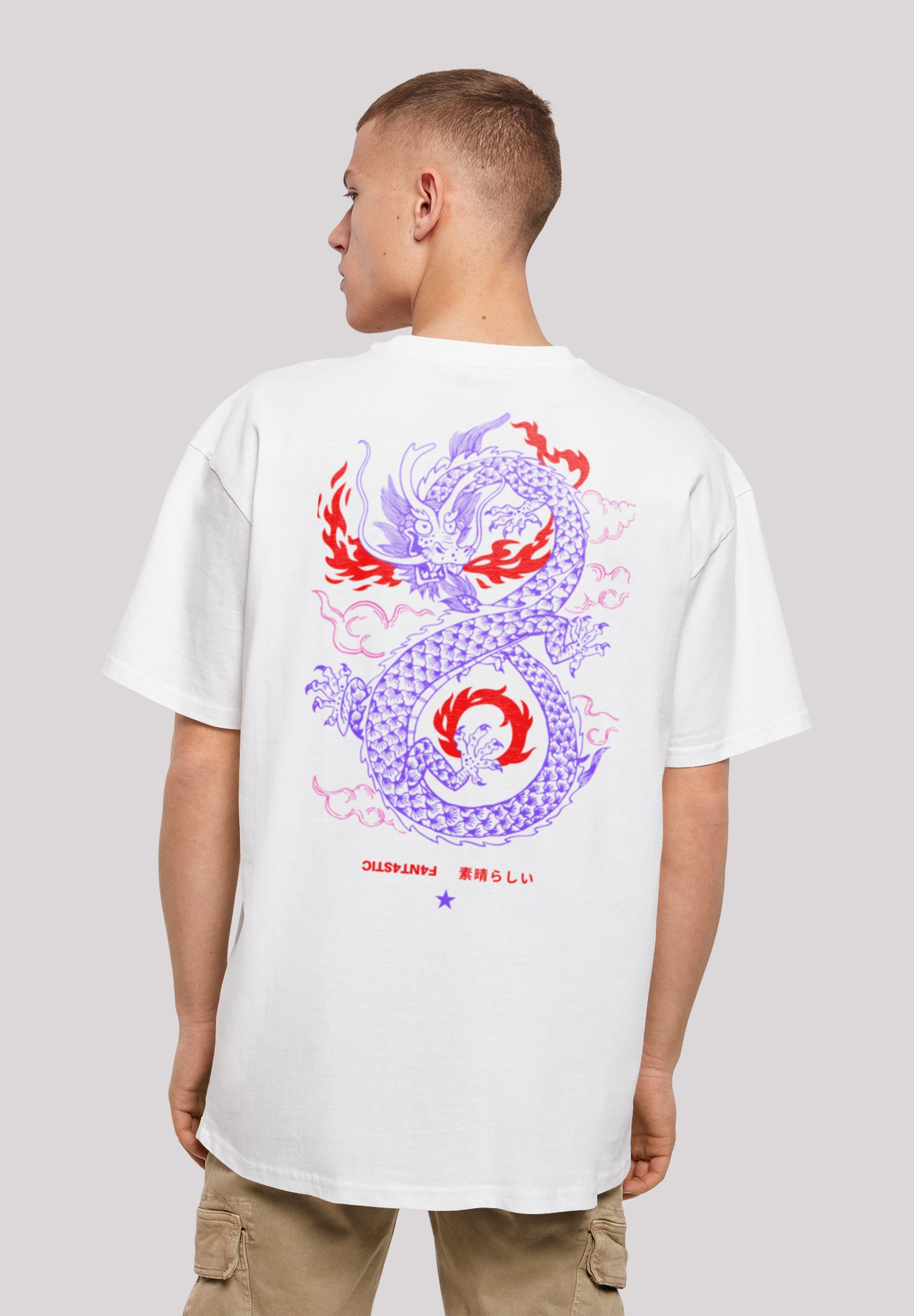T-Shirt weiß F4NT4STIC Print Japan Feuer Drache
