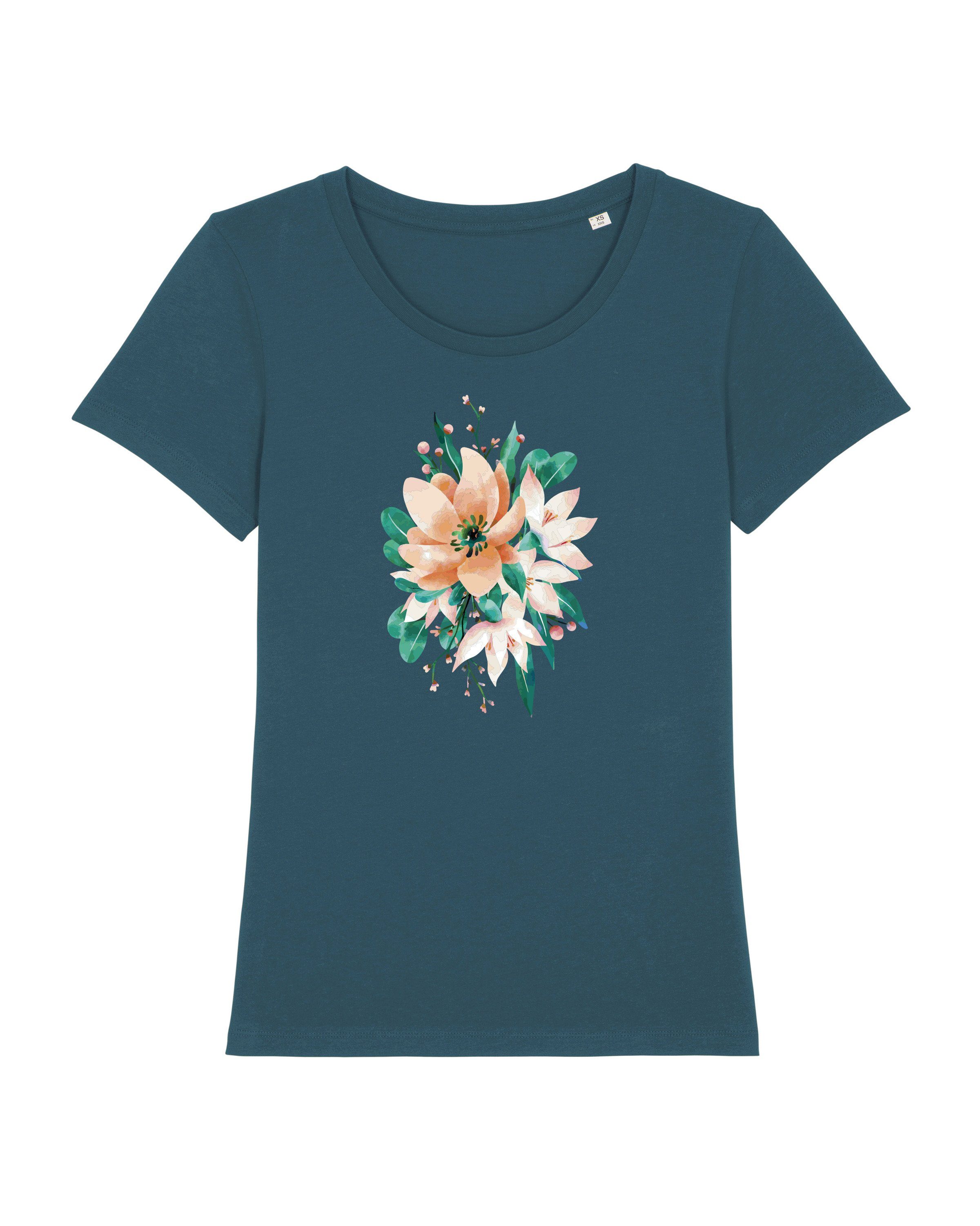 wat? Apparel Print-Shirt Blume in Wasserfarbe 03 (1-tlg) pertrol