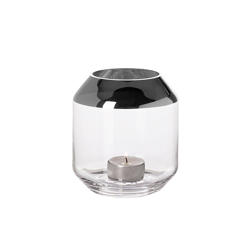 Fink Teelichthalter SMILLA Teelichthalter - H.14cm x D.12cm - Glas - silber/transparent (1 St., Leuchte - Geschenk für Frauen), Windlicht Teelicht Kerzenhalter - Eleganter Kerzenleuchter für Zuhause