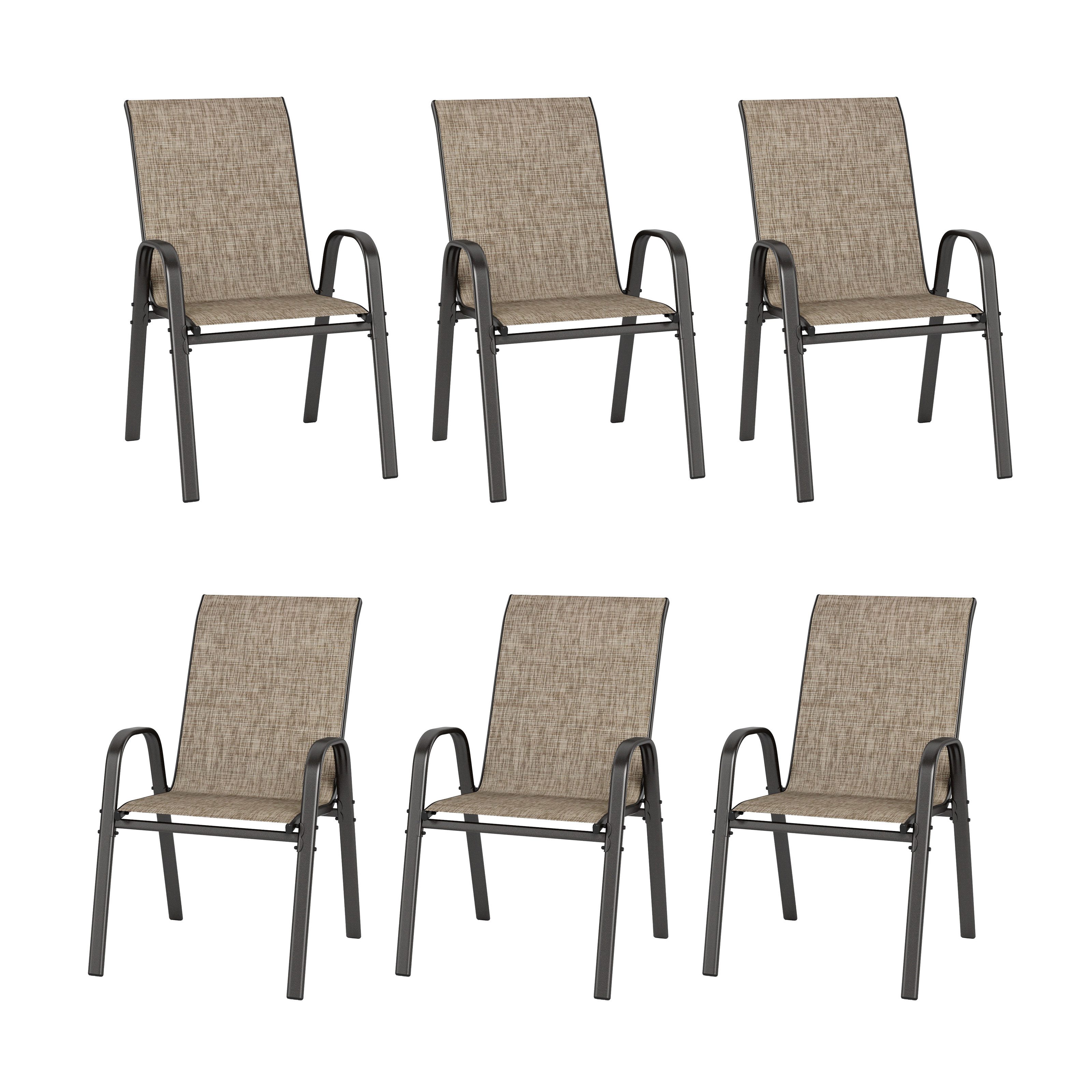 PHI VILLA Gartenstuhl (Gartensessel Stapelstühle Hochlehner, E-Lackierung Metallgestell für Hinterhof Veranda Terrasse Poolbereich, 6 St), 2er Set - 4er Set - 6er Set Wetterfest Terrassenstühle