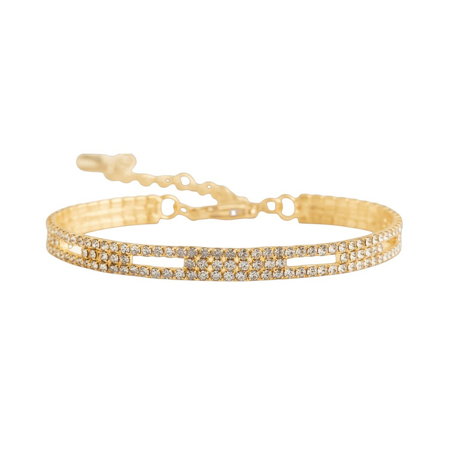 KARMA Fußkette Fußkettchen Strass Silber oder Gold 15 cm (Strassteine, Urlaub Strand Abendmode Accessoires), modern filigrane Fusskette Fußschmuck