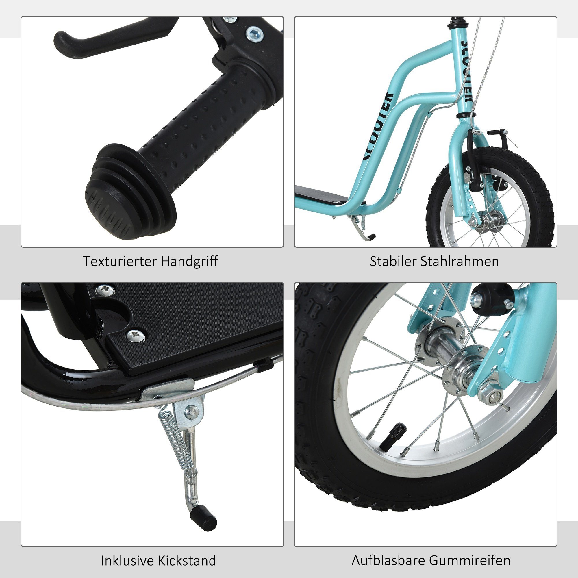 HOMCOM Cityroller ab Blau für Jahre Kinder Kinderscooter, 5