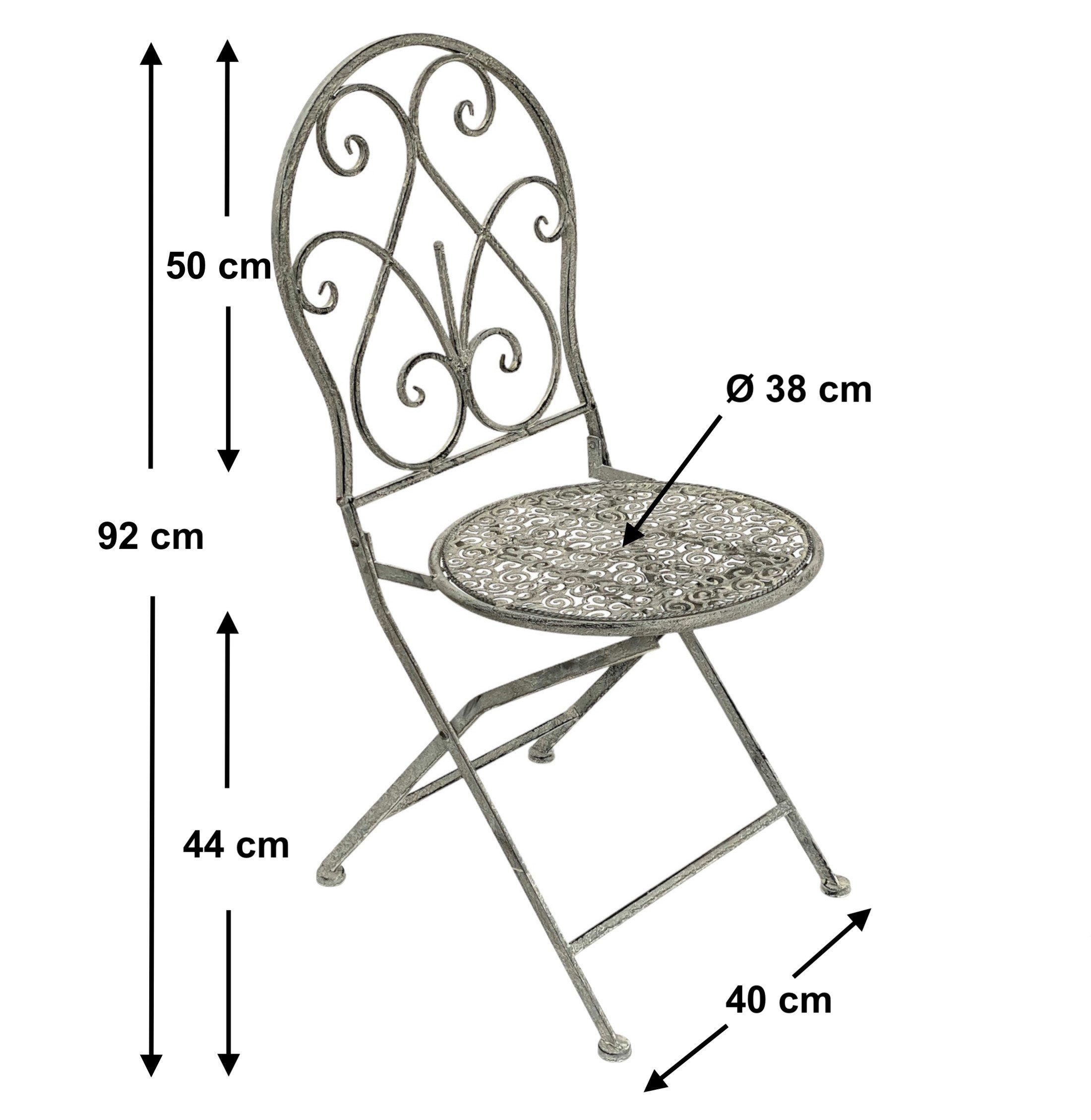 DanDiBo Gartenstuhl Metall Grau Weiß 96127 Metallstuhl Stuhl Garten Vintage Eisen Antik, Nostalgie Eisenstuhl