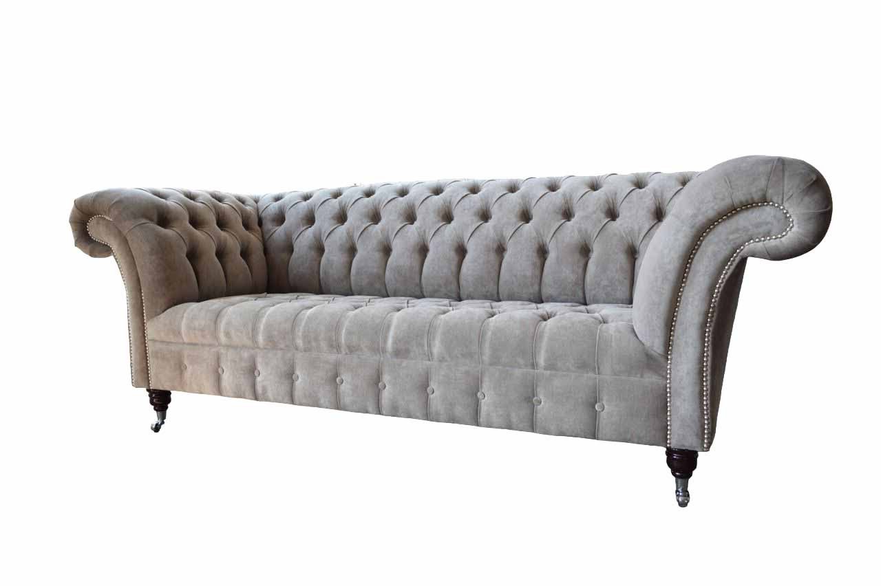 Chesterfield-Sofa Grau Kunstleder Sofa mit hochwertiger Polsterung und Edelstahlfüßen