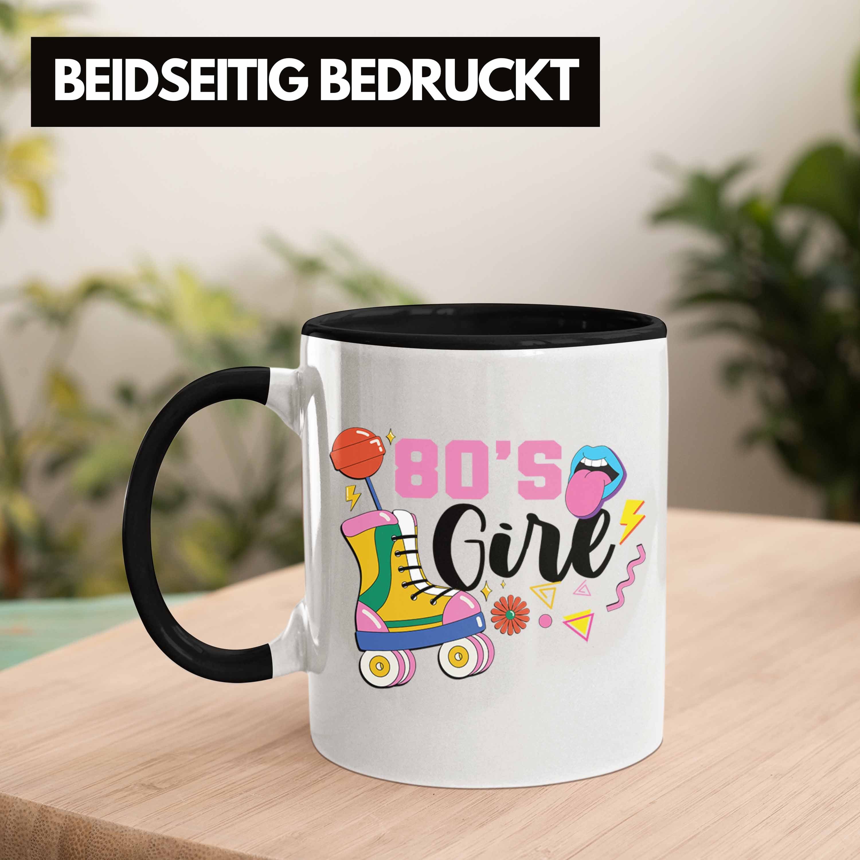 Trendation Tasse Achziger Geschenkidee - Jahre Tasse Girl Schwarz Geschenk 80er Party 80's Trendation