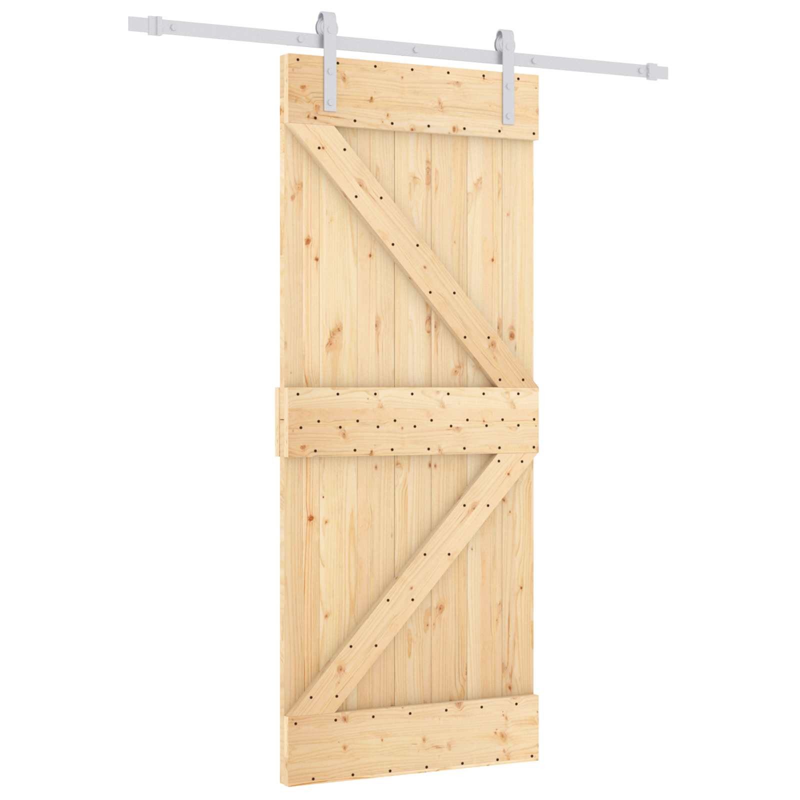 furnicato Schiebetür Massivholz 80 x 210 cm Natur Weiß, Stabile Schiebetür-Anlage mit pulverbeschichteter Schiene für innen
