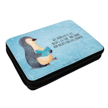 Mr. & Mrs. Panda Federmäppchen Pinguin Buch - Eisblau - Geschenk, Nichtstun, Pinguine, Grundschule, (1-tlg), Komplett bestückt