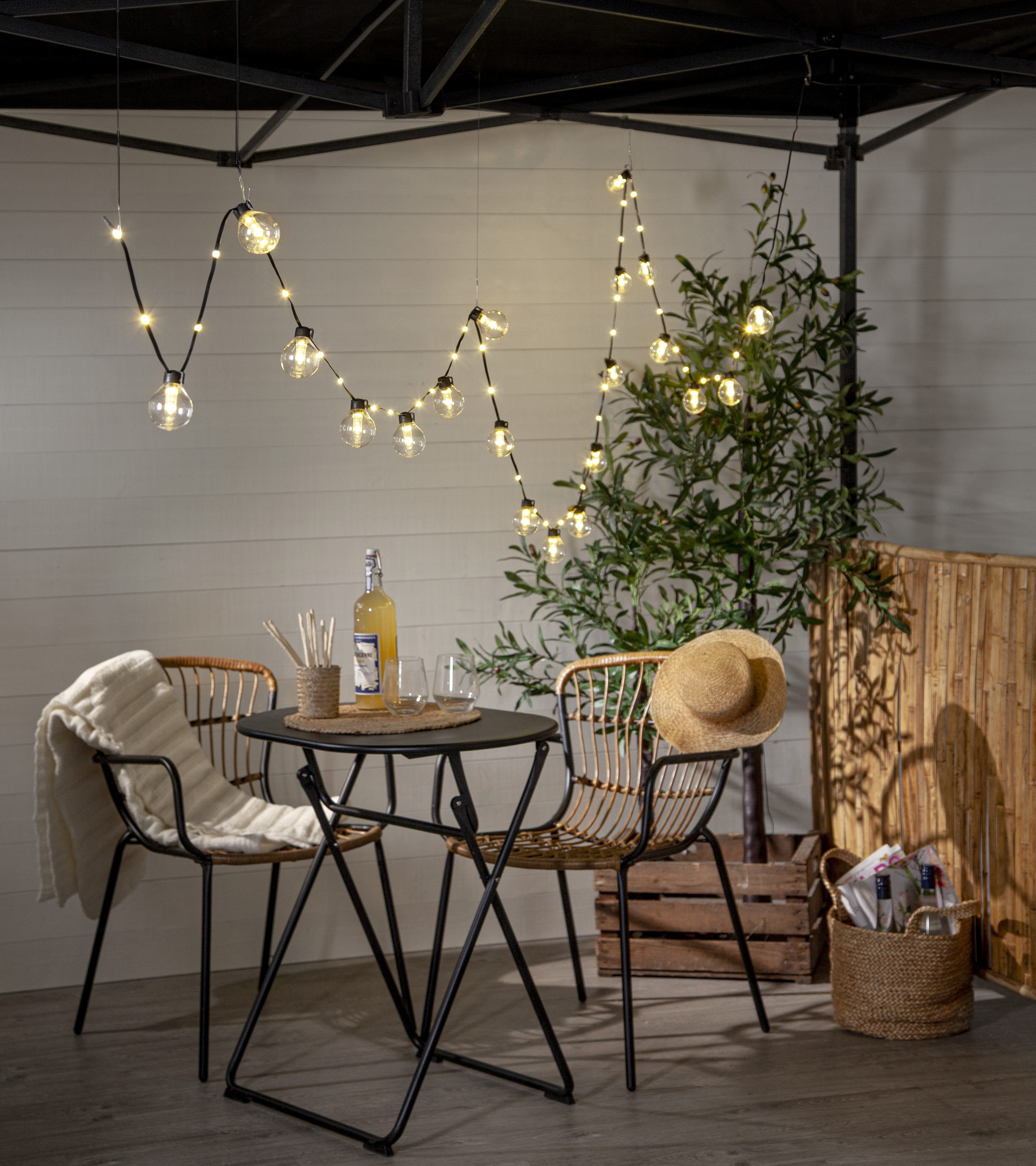 STAR TRADING LED-Lichterkette Bolla, 60-flammig, Kunststoff, Länge ca. 5,3 m + 5 m Zuleitung, Trafo, outdoor