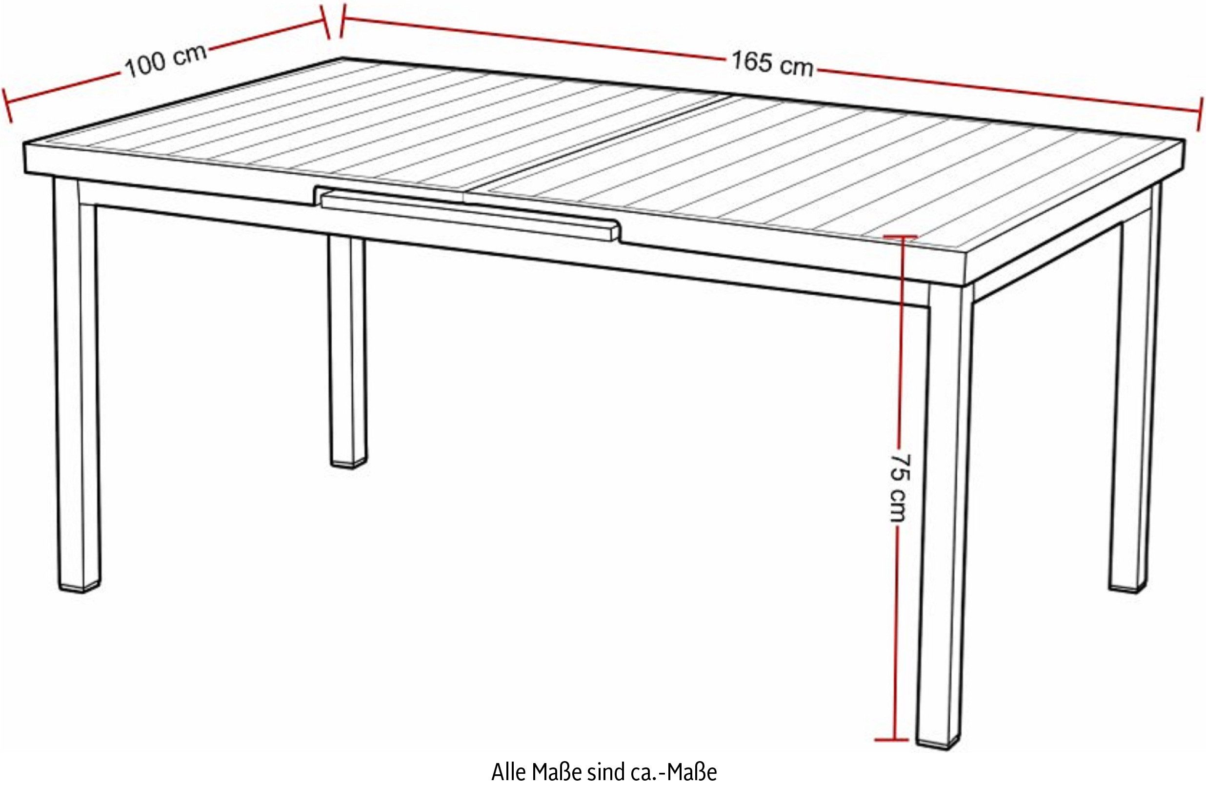 Destiny Garten-Essgruppe MOLINO IMOLA 4 Se + Ausziehtisch 165/ 215x100cm, taupe, (Set, 5-tlg., 4 Stapelsessel inkl. Sitzkissen, 1 Tisch mit Synchronauszug), Alu – Bild 5 von 5