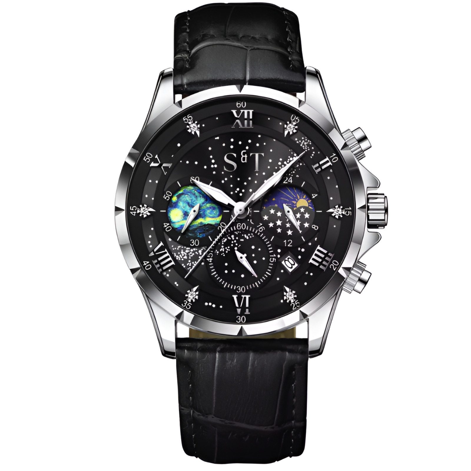 S&T Design Quarzuhr Herrenuhr Leder Braun Chronograph Armbanduhr Lederarmba günstig online kaufen