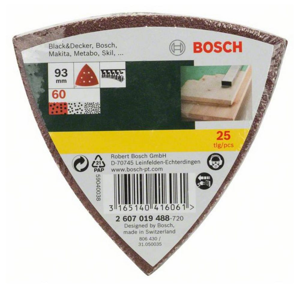 Thumbnail - BOSCH Schleifpapier Schleifblatt-Set für Deltaschleifer, 93 mm, 60, 6, mit Klett, gelocht