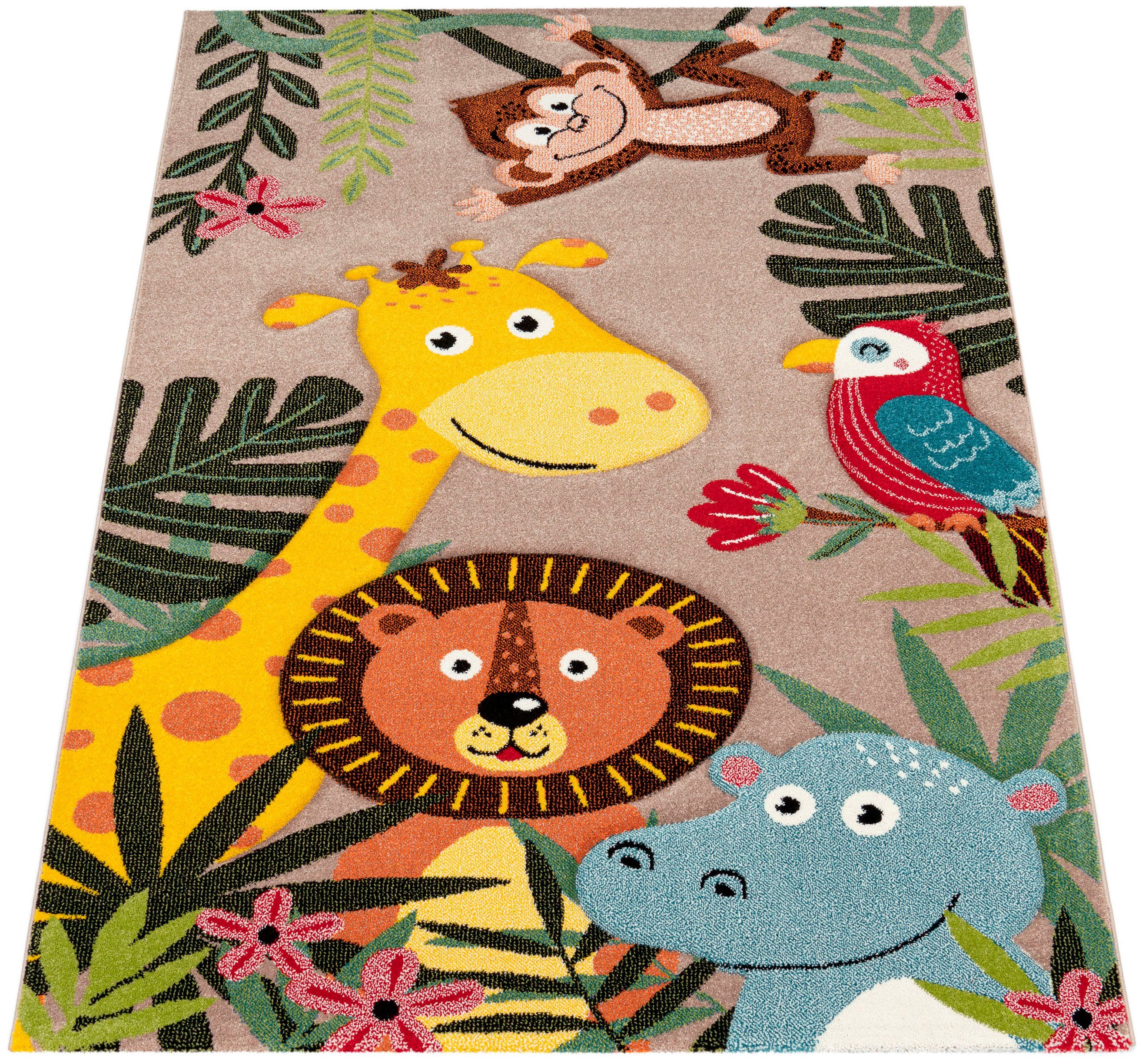 Paco Home Kinderteppich Diamond 650, rechteckig, Höhe: 16 mm, Spielteppich, 3D-Design, niedliches buntes Tier Motiv, Kinderzimmer