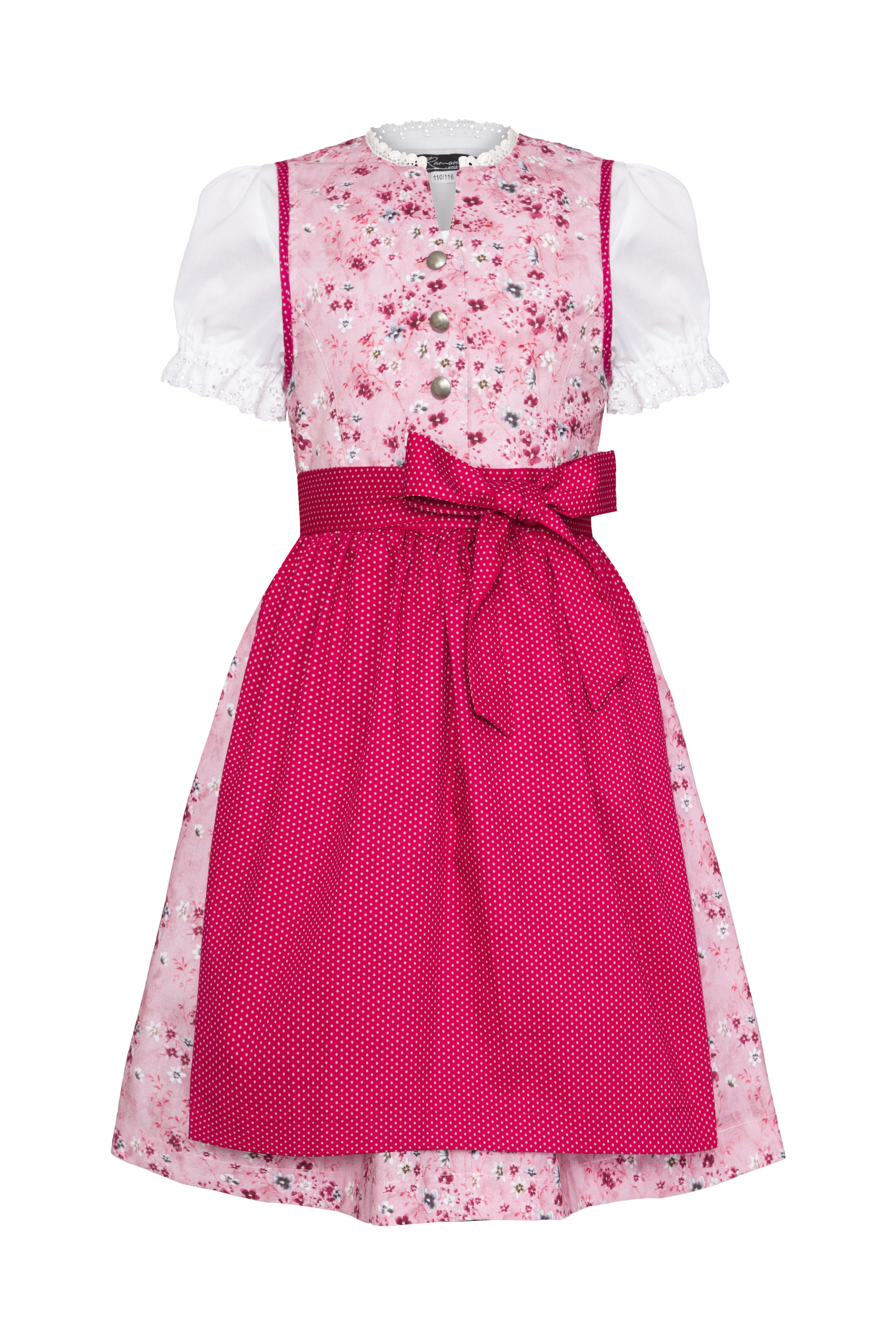 Ramona Lippert Dirndl Kinderdirndl Kiki 3-teilig – Rosa mit Blumenmuster
