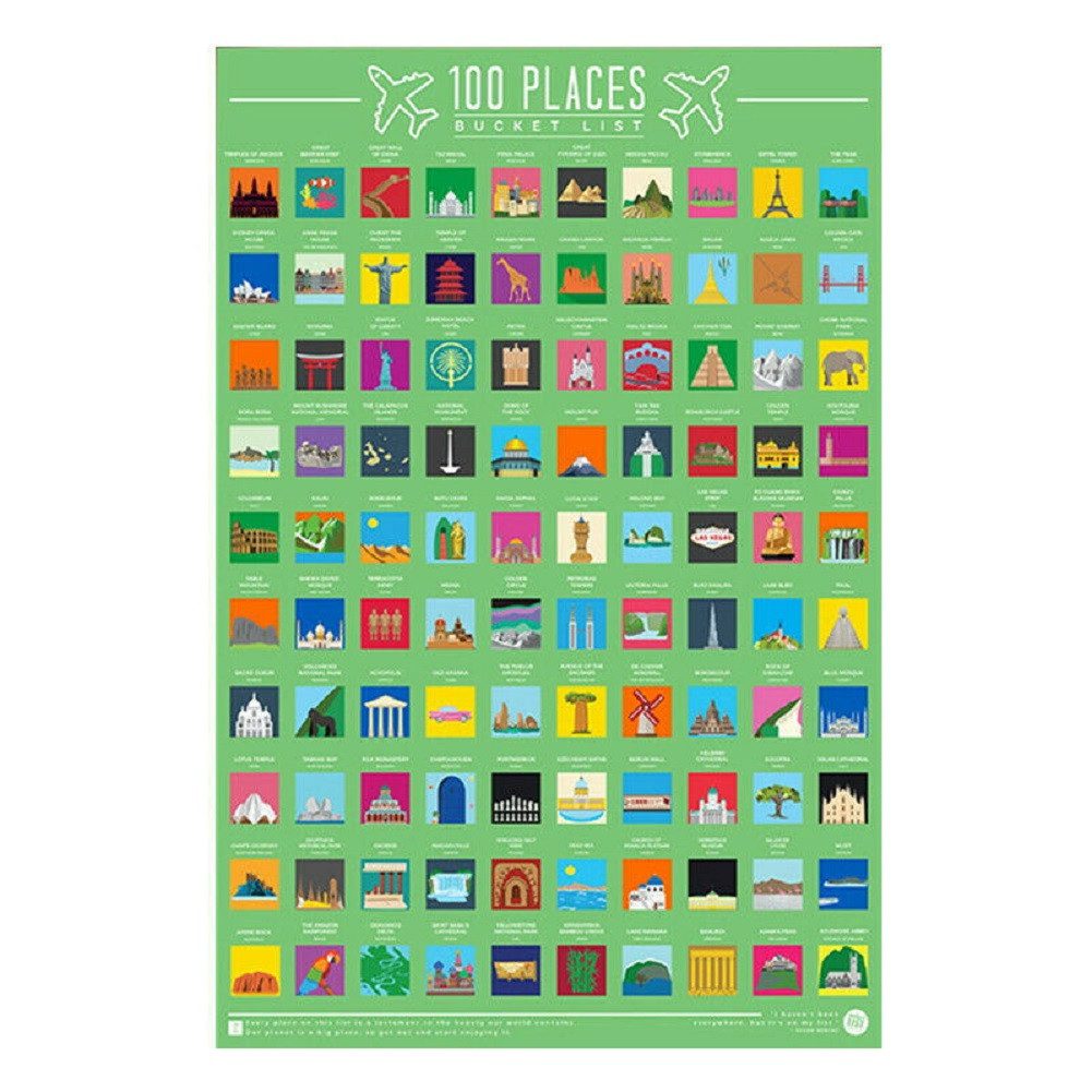 GIFT REPUBLIC Poster 100 Places, Ort Platz Liste Bucket Rubbelposter (Sehenswürdigkeiten, Reisespots, Packung, 1 St), ca. 42 x 59 cm, interaktiv