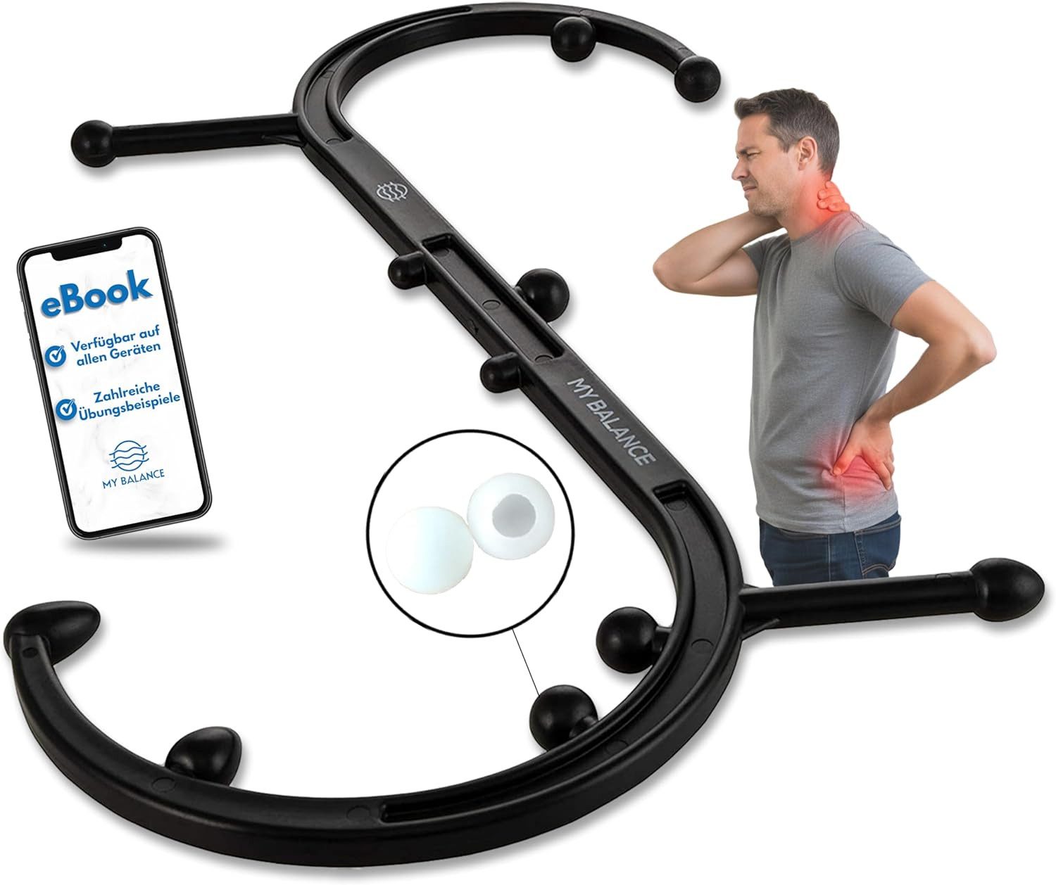 My Balance Triggerstab I Hochwertiges Triggerpunkt Massagegerät I Robuster Massagestab, inkl. Silikonaufsätze & E-Book, effektiv Triggerpunkte behandeln