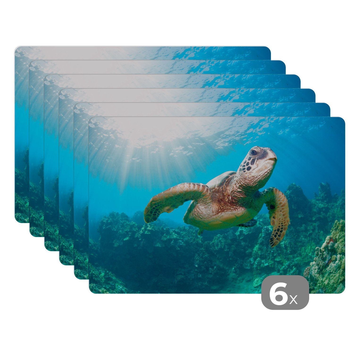 Platzset, Schwimmende Schildkröte Fotodruck, MuchoWow, (6-St), Platzset, Platzdecken, Platzmatte, Tischmatten, Schmutzabweisend
