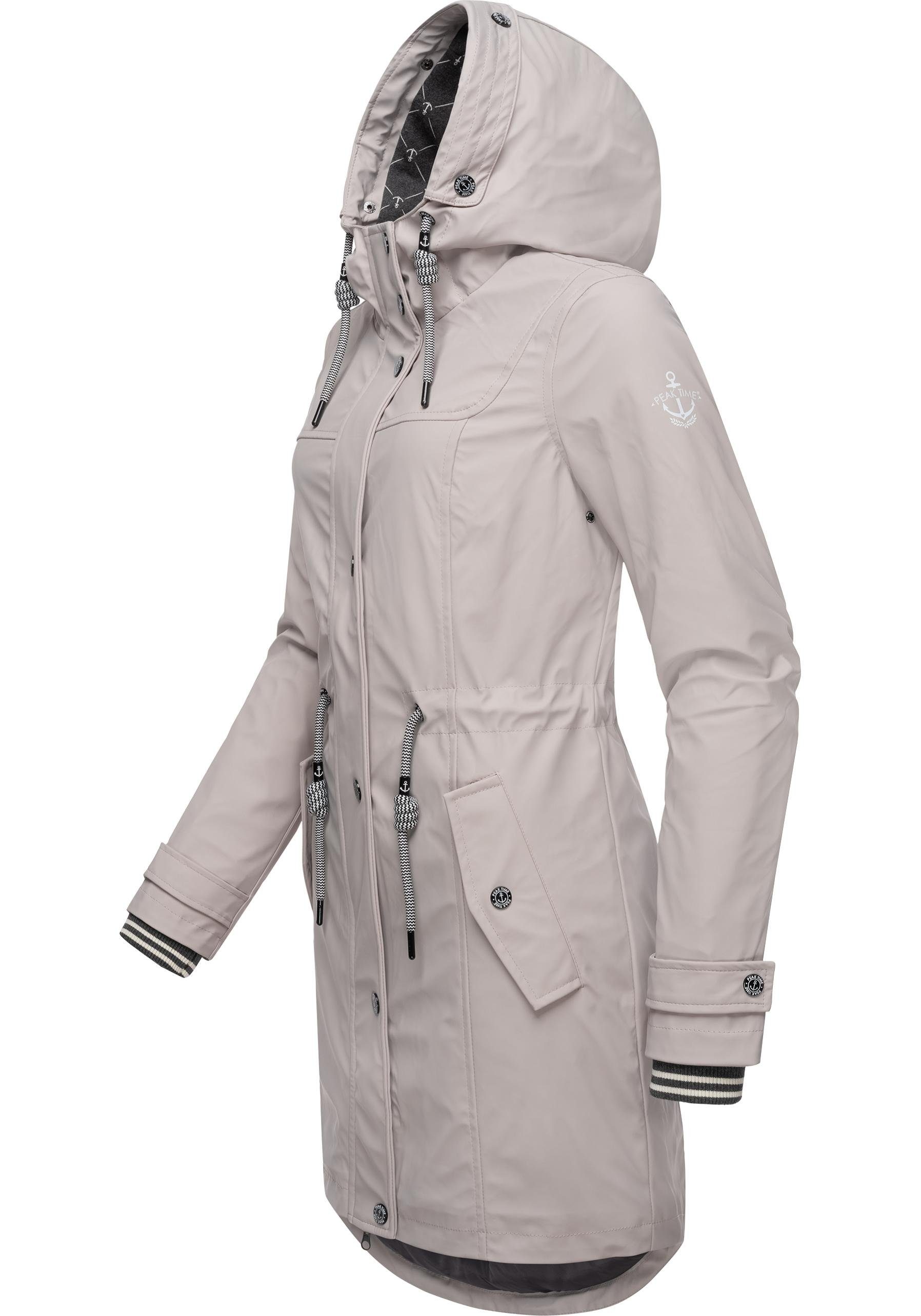 für Regenjacke PEAK TIME stylisch taillierter Regenmantel L60042 Damen hellgrau