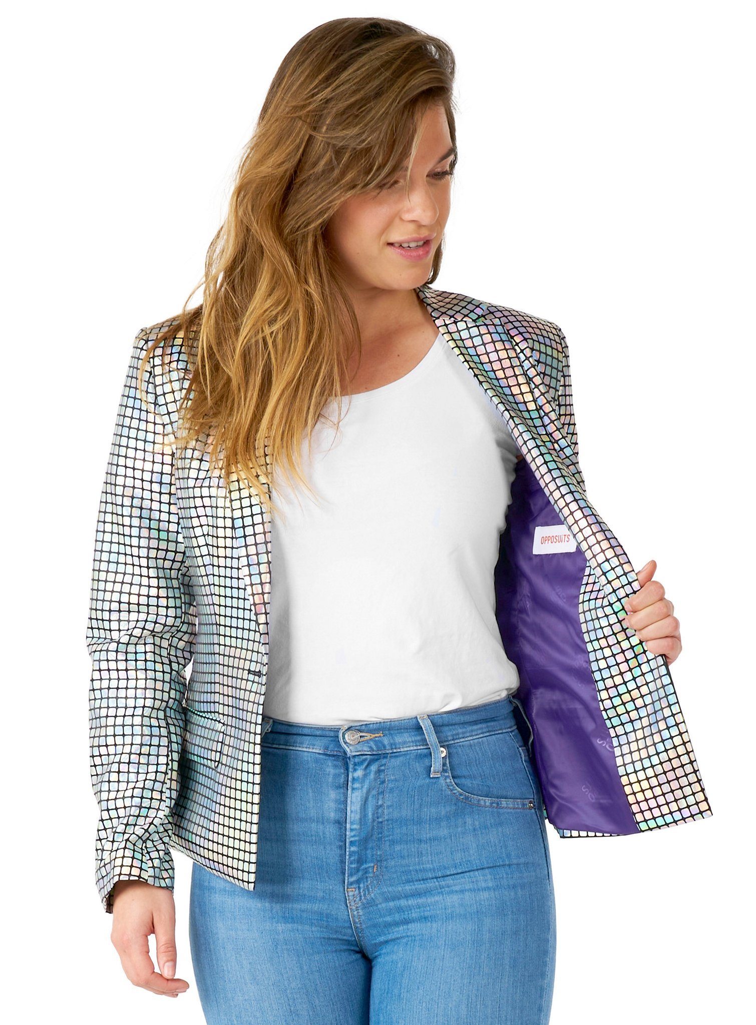 Opposuits Kostüm Discoballer Blazer für Damen, There's a Mirror on the Dancefloor: Anzugjacke zum Kugeln