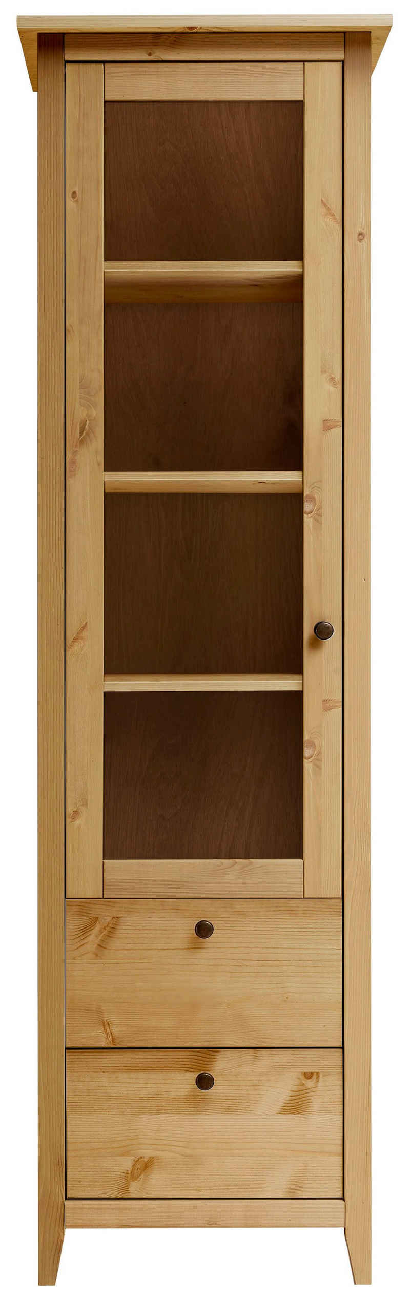 Wohn[glück]lich by Infantil Vitrine Solvita Schrank Hochschrank mit Glastür, Kiefer massiv Breite 58 cm, Landhaus