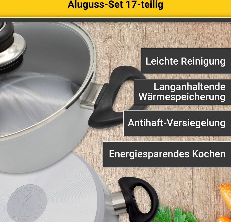 Krüger Topf-Set, Aluminiumguss (Set, 17-tlg), inkl. 7-tlg. Küchenhelfer-Set