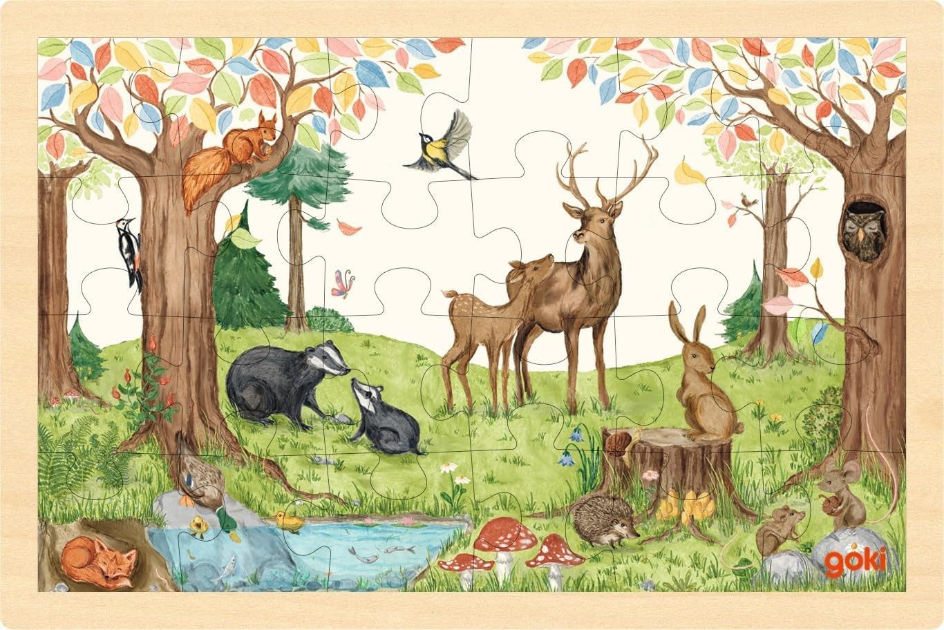 Gollnest & Kiesel Puzzle Goki 57308 - Einlegepuzzle Auf der Lichtung, 24-teilig, Holzu, Puzzleteile