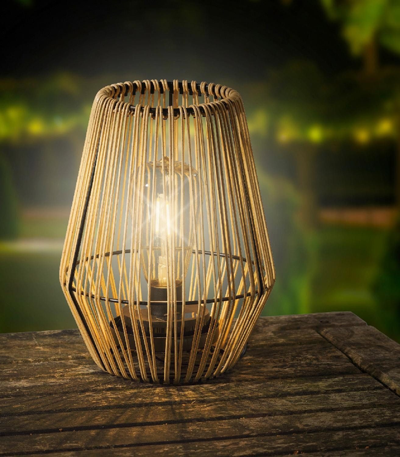 Kaemingk LED Tischleuchte JACKY, 1-flammig, H 23 cm, Beige, Schwarz, LED fest integriert, Kunststoff, Solarbetrieben, mit Schalter, Ø 17,5 x H 23 cm