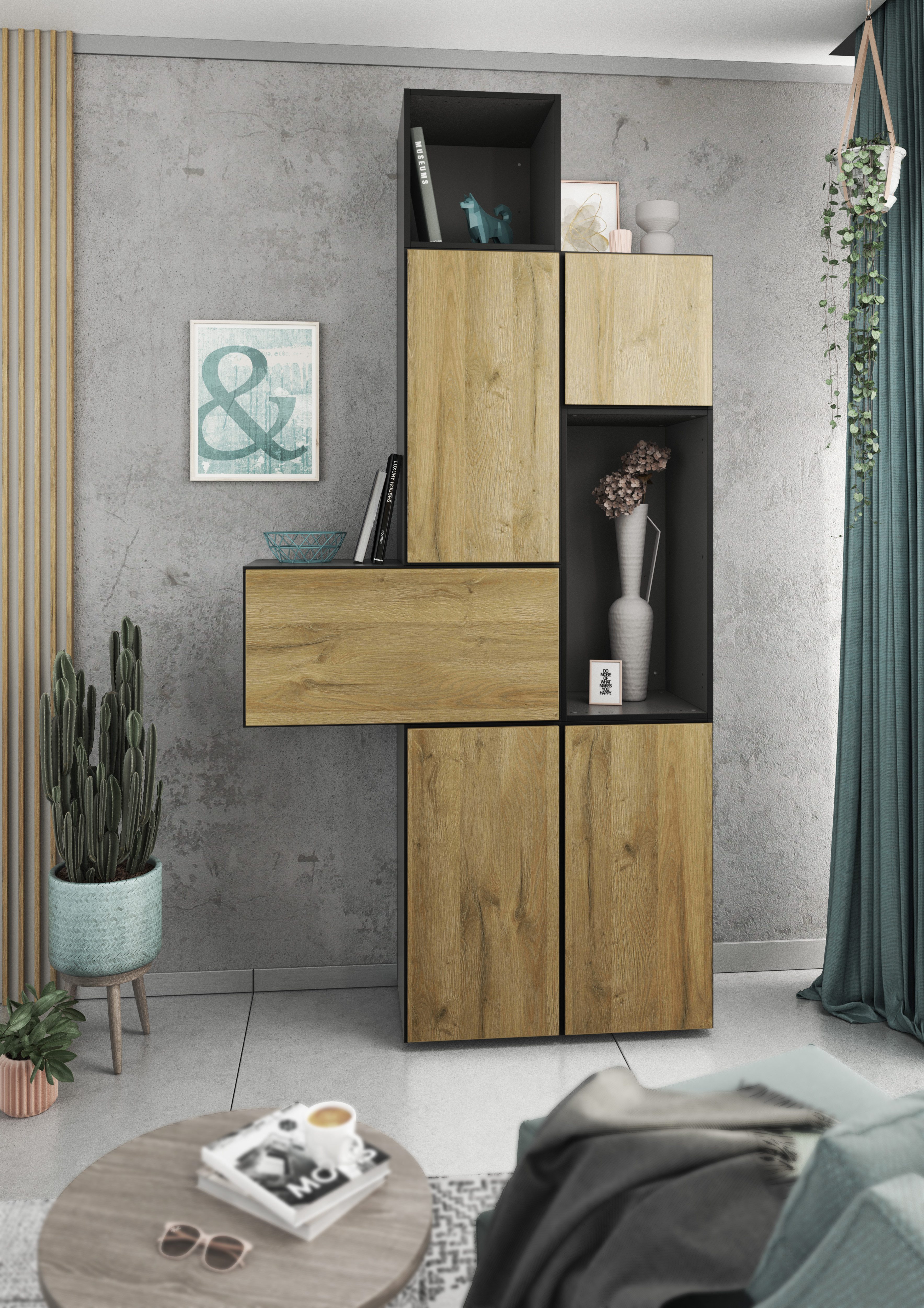 BMG Möbel Schrank-Set Modul+, (7 tlg. 114 x 228 x 38 cm), Wohnzimmerschrank Set mit Softclose, Made in Germany