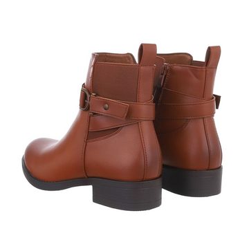 Ital-Design Damen Elegant Chelseaboots Blockabsatz Flache Stiefeletten in Camel