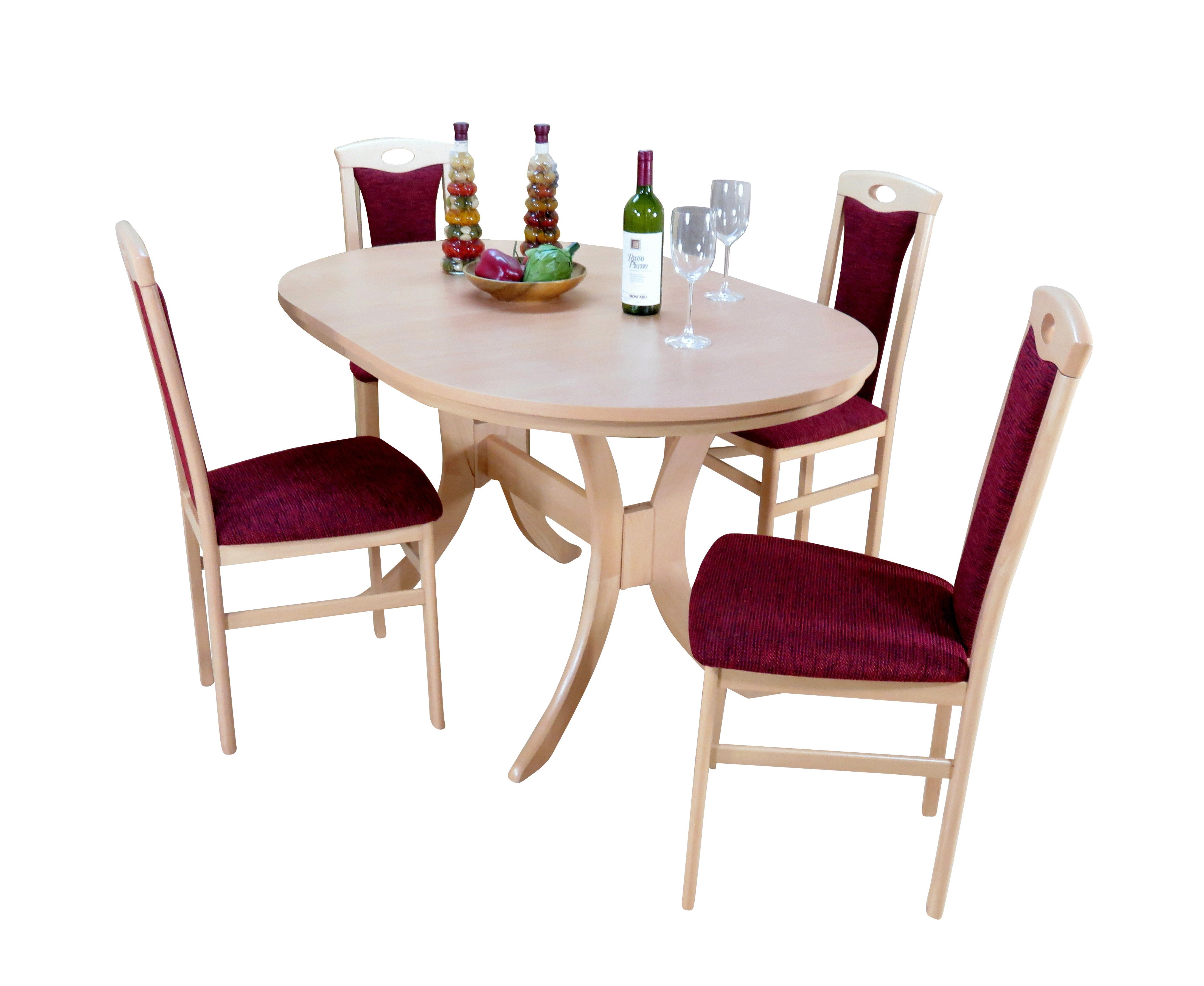 moebel-direkt-online Essgruppe Bella, (Spar-Set, 5-tlg., Auszugs-Esstisch mit 4 Stühlen), Esstisch mit 4 Stühlen Buche-NB/rot