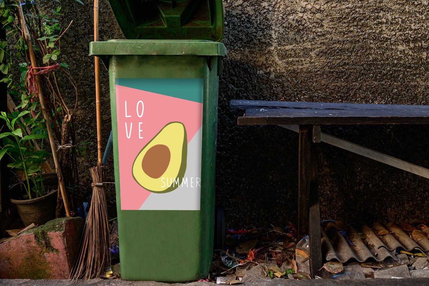 Mülltonne, St), Sticker, - Rosa - Pastell Mülleimer-aufkleber, (1 Wandsticker Abfalbehälter Container, MuchoWow Avocado
