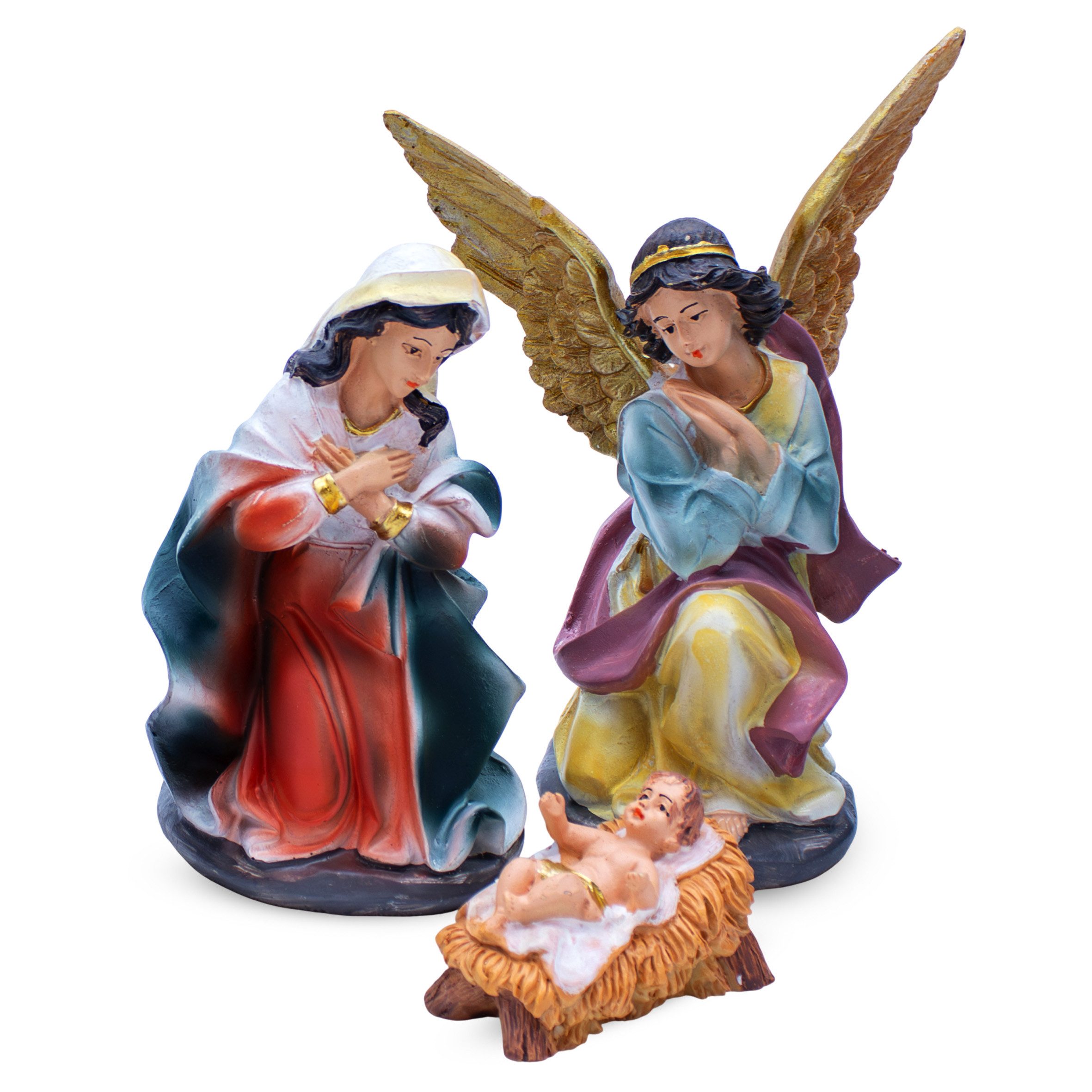 Spetebo Krippe XL Weihnachtskrippe Figuren Set - 10-teilig (10-tlg), Krippen Stall Zubehör Tisch Dekoration - Weihnachten Advent Deko