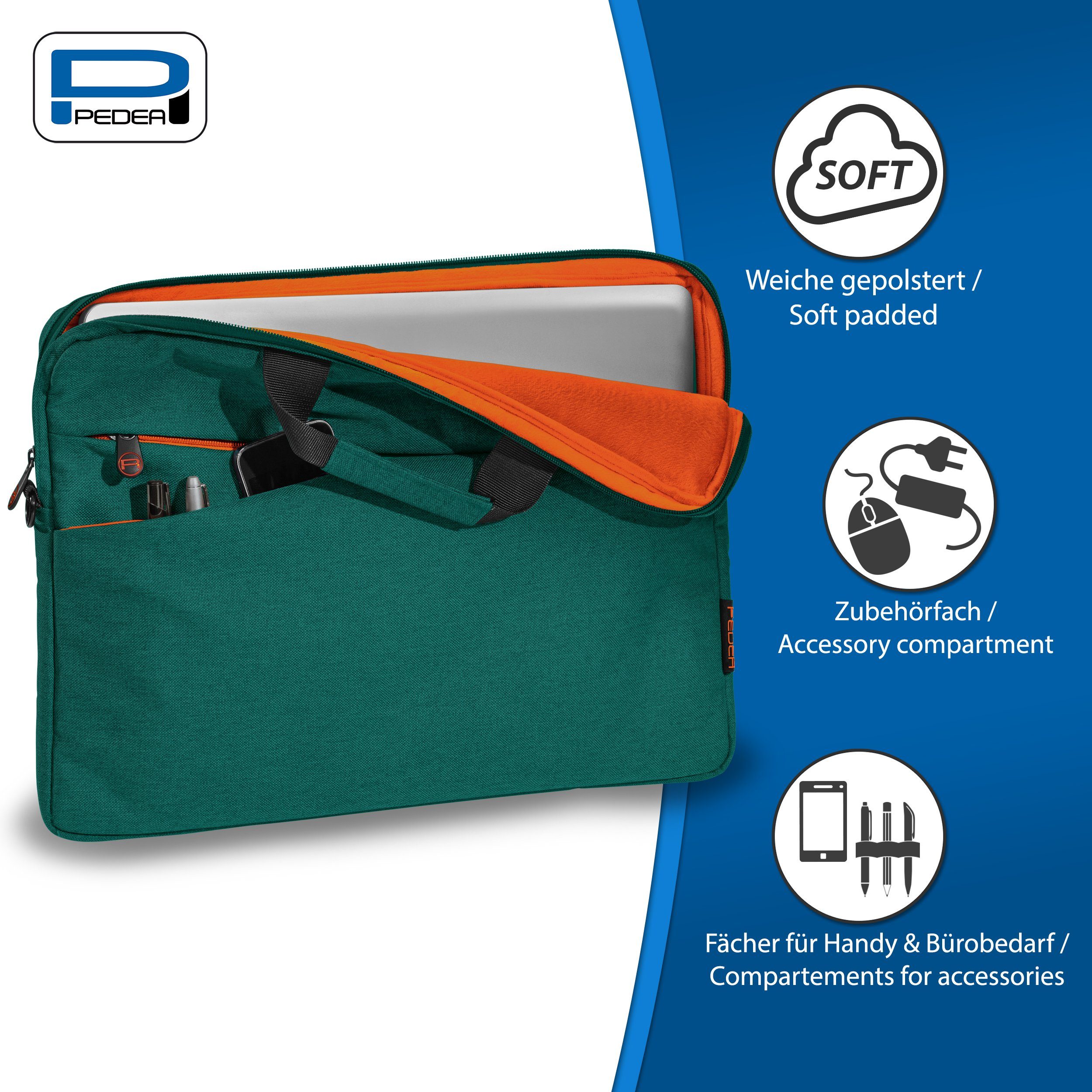 PEDEA Laptoptasche FASHION Umhängetasche mit Polsterung 13,3 / 15,6 / 17,3 Zoll (15,6 Zoll (39,6 cm), Umhängetasche mit dicken Polsterung und fleeceartigem Innenfutter