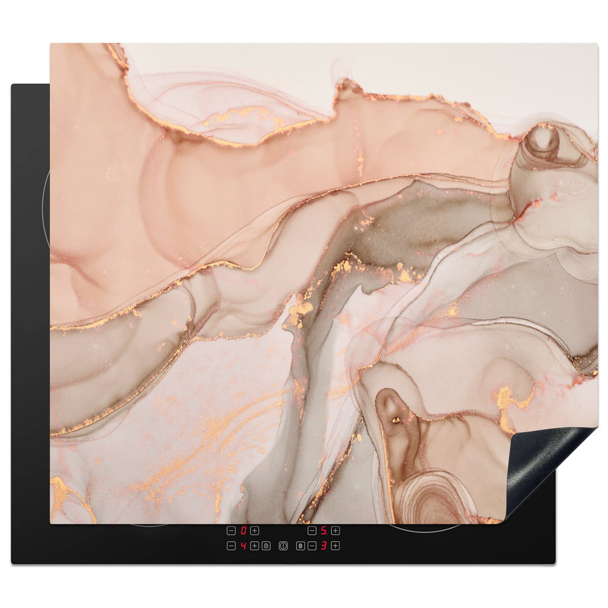 MuchoWow Herd-Abdeckplatte Marmor - Rosa - Rosa, Vinyl, (1 tlg), Ceranfeldabdeckung Küche, Herdabdeckplatte Einteilig, 59x51 cm